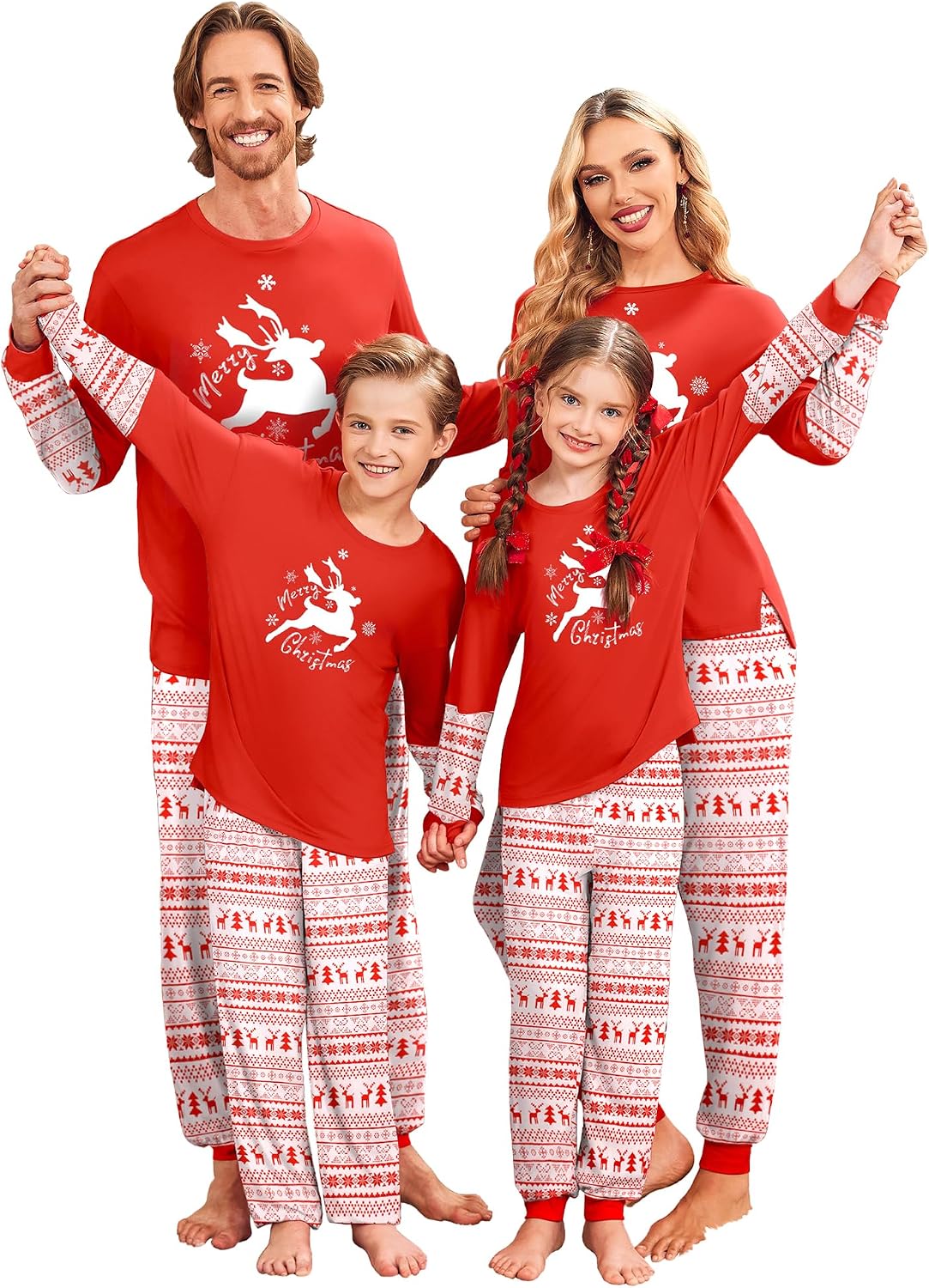 Ekouaer Family Christmas Pajamas Matching Sets with Print Tops and Pants