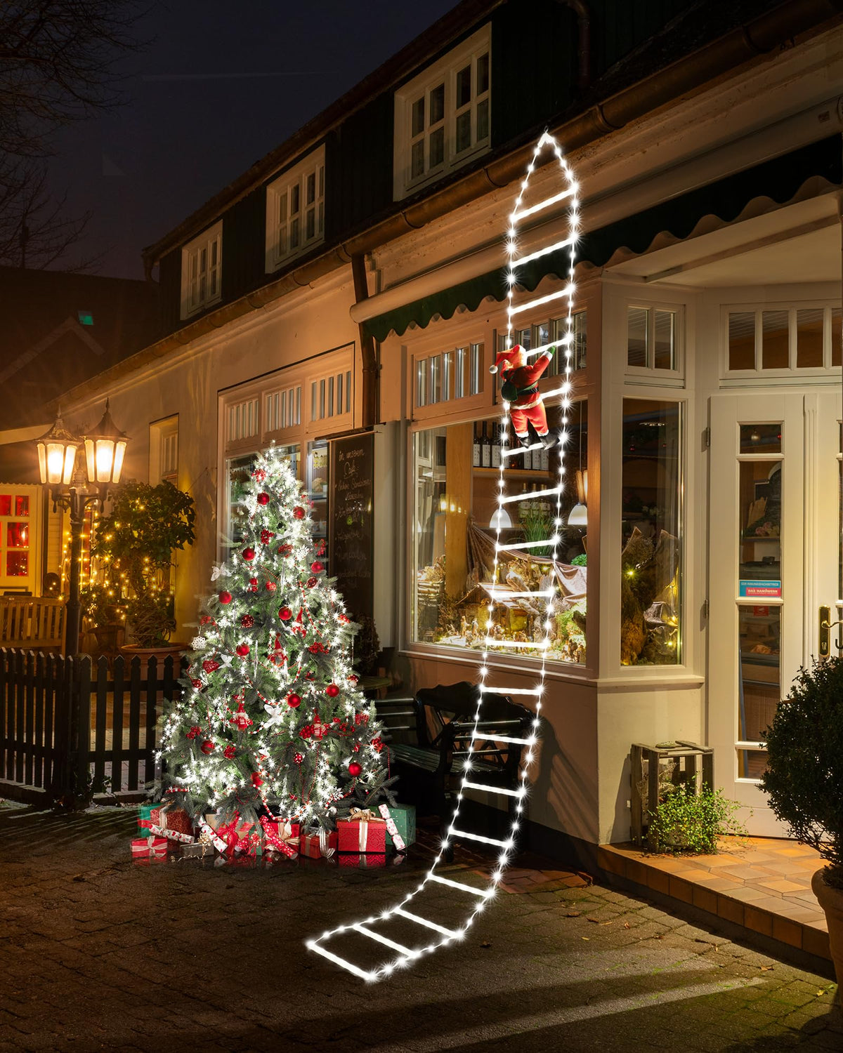 Toodour LED Christmas Lights - 10ft Christmas Decorative Ladder Lights with Santa Claus, Xmas Decorations Light for Indoor Outdoor, Window, Garden, Home, Wall, Xmas Tree Decor - Warm White