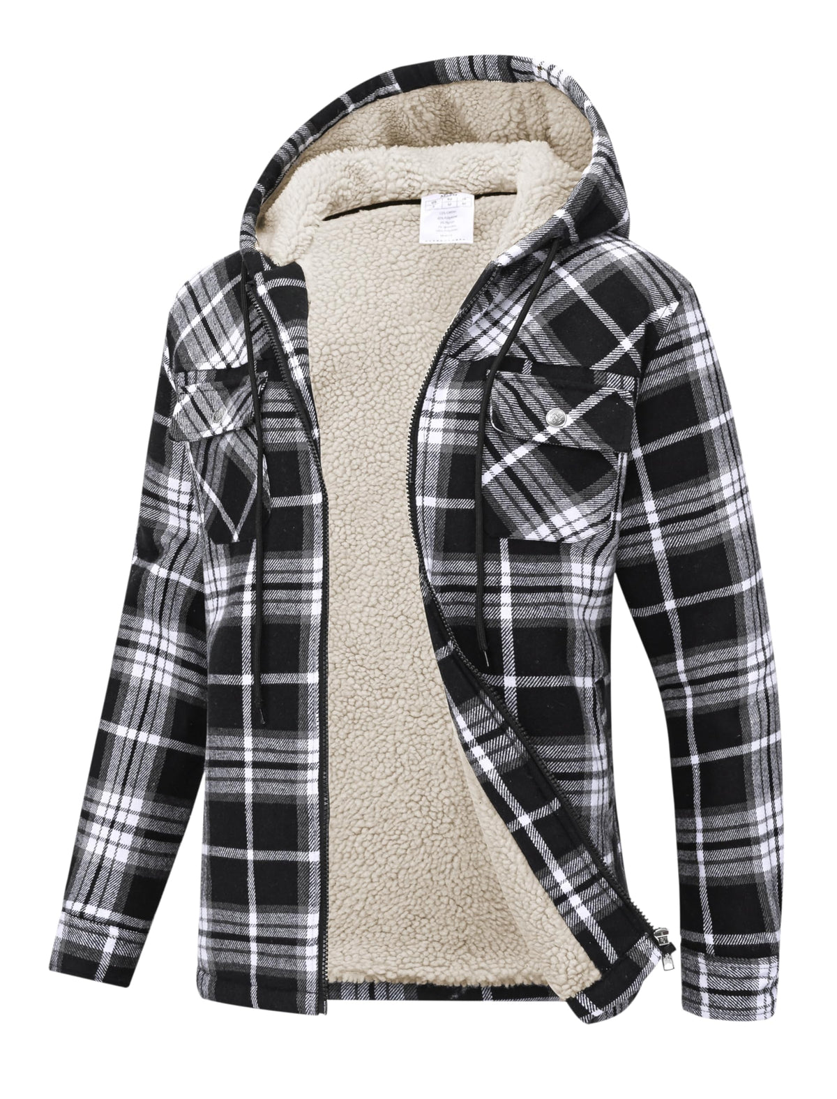 MoFiz Women Fleece Zip Up Hoodie Flannel Plaid Jacket With Pocket