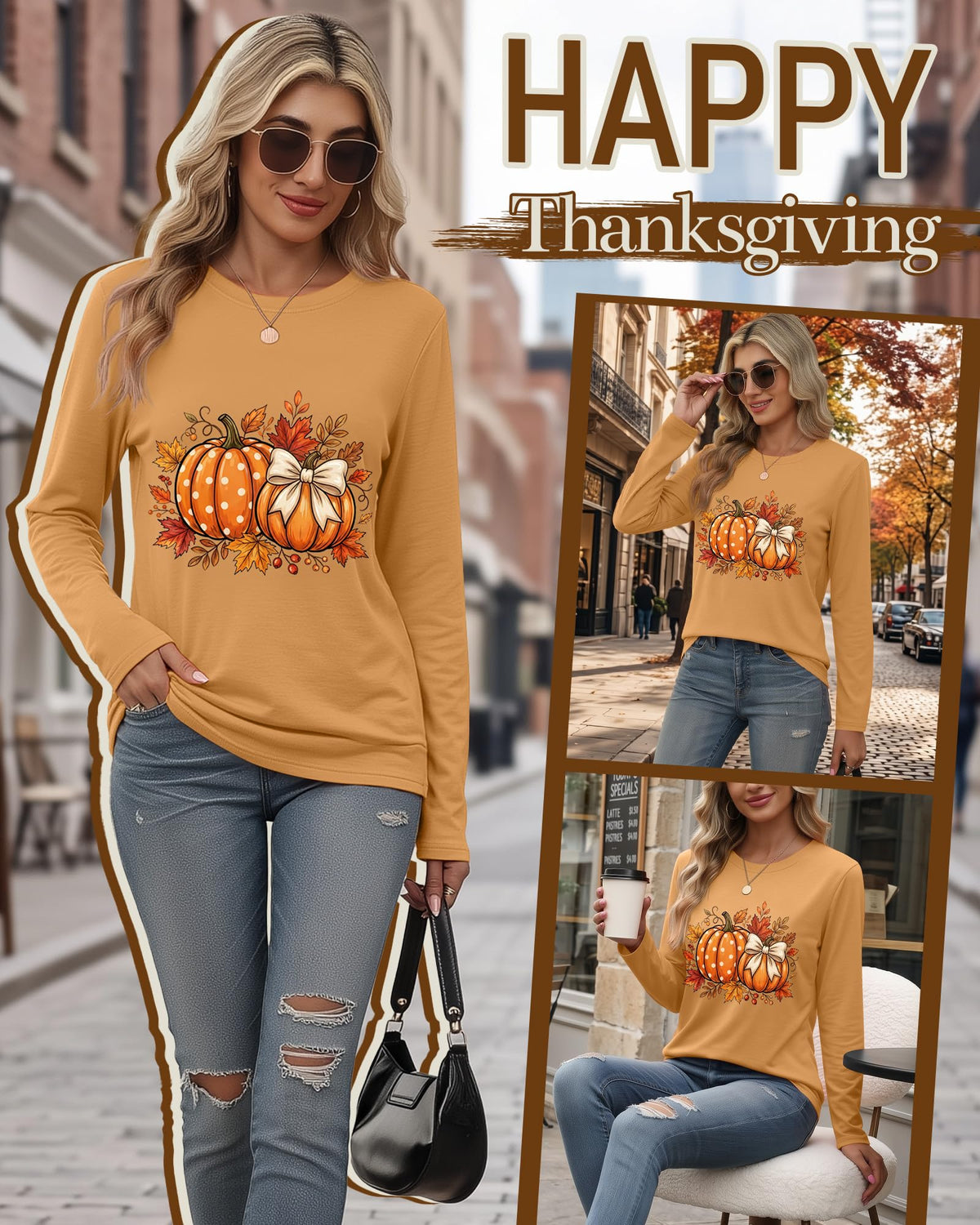 Huukeay Fall Shirts for Women Pumpkin Long Sleeve Tops