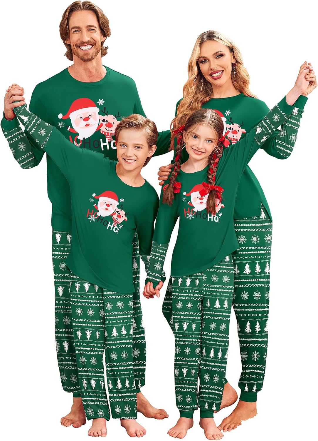 Ekouaer Family Christmas Pajamas Matching Sets with Print Tops and Pants