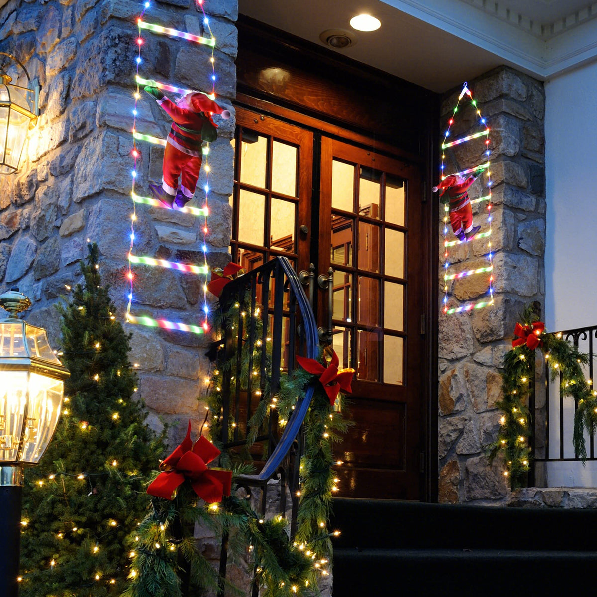 Toodour LED Christmas Lights - 10ft Christmas Decorative Ladder Lights with Santa Claus, Xmas Decorations Light for Indoor Outdoor, Window, Garden, Home, Wall, Xmas Tree Decor - Warm White