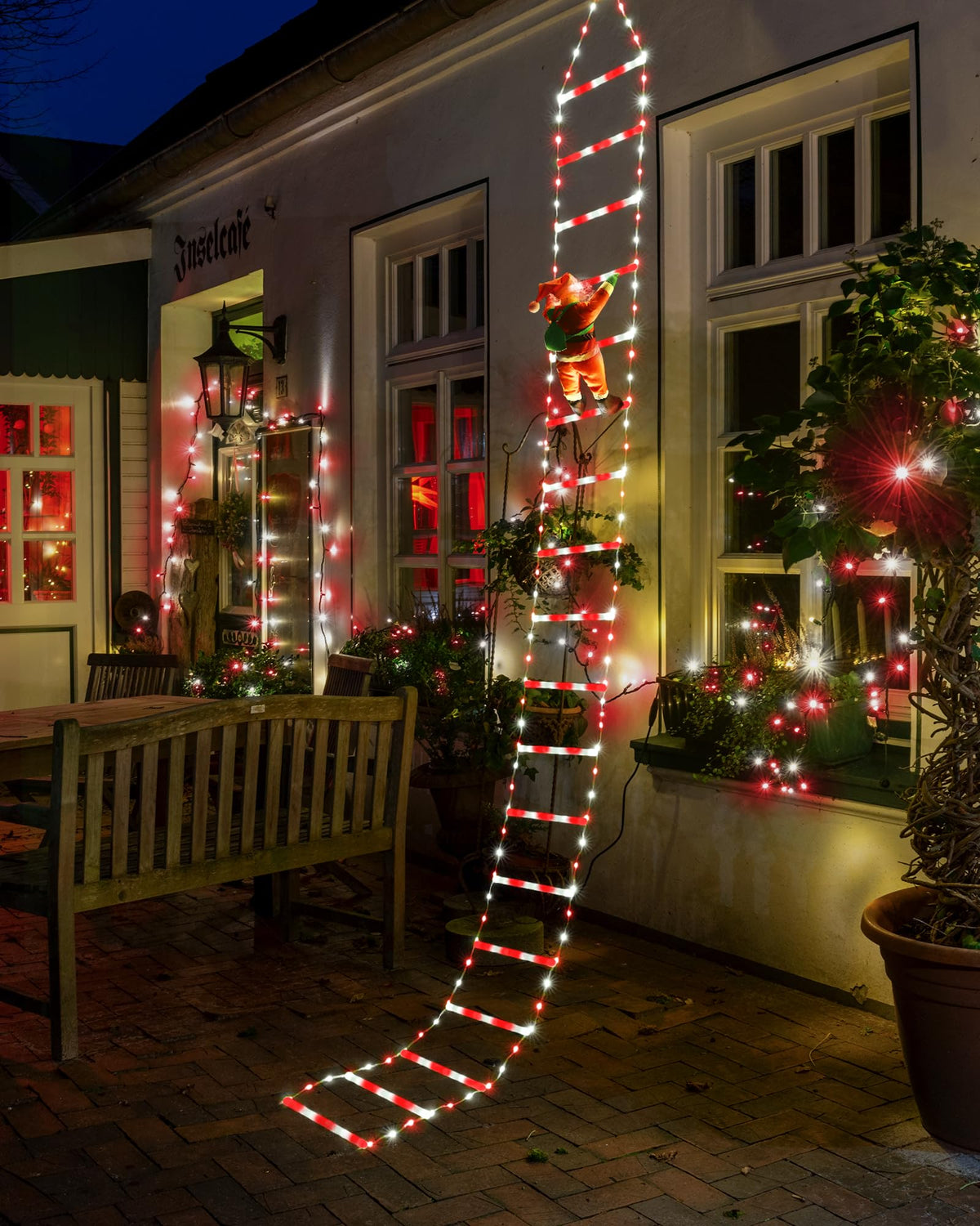 Toodour LED Christmas Lights - 10ft Christmas Decorative Ladder Lights with Santa Claus, Xmas Decorations Light for Indoor Outdoor, Window, Garden, Home, Wall, Xmas Tree Decor - Warm White