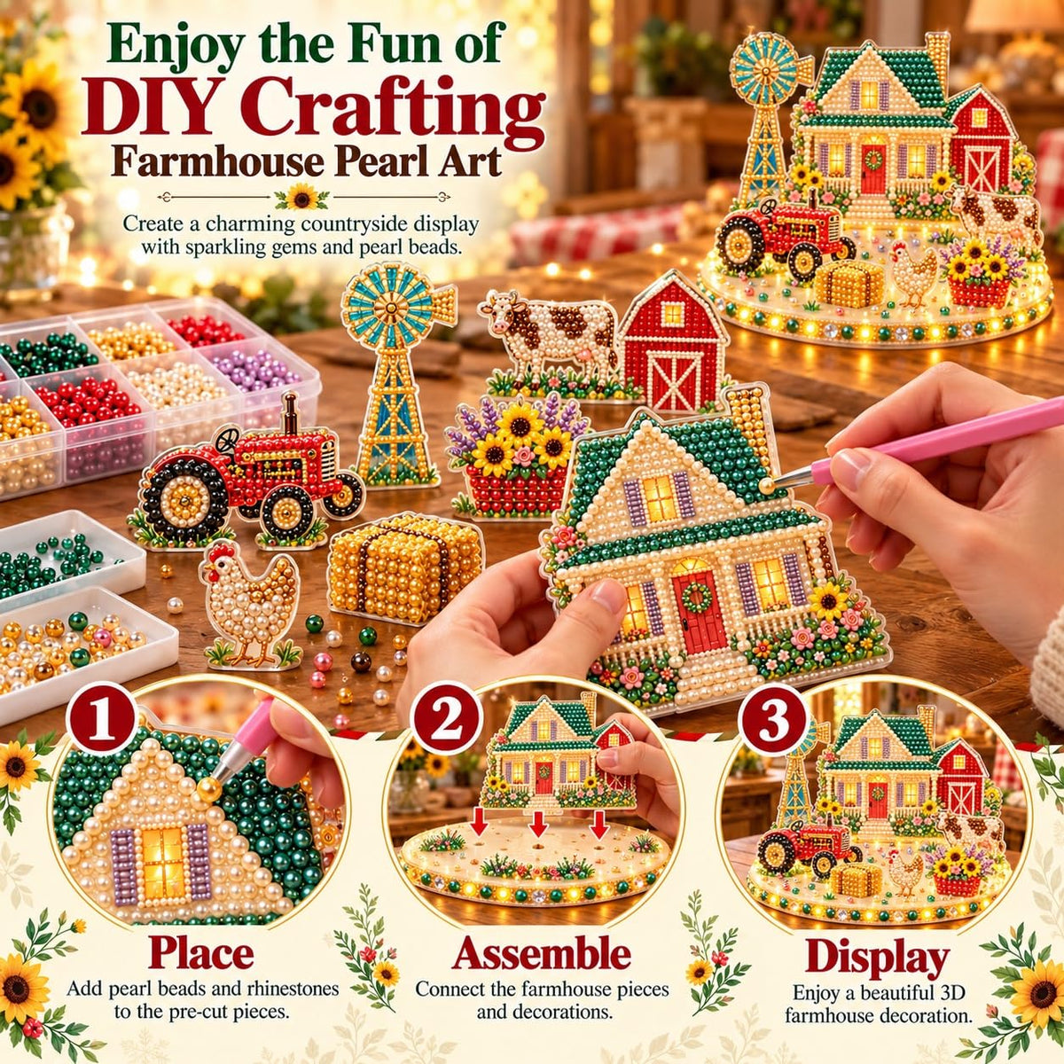 DIY Diamond Painting Christmas Ice Castle Light-Up Tabletop Decor for Adult