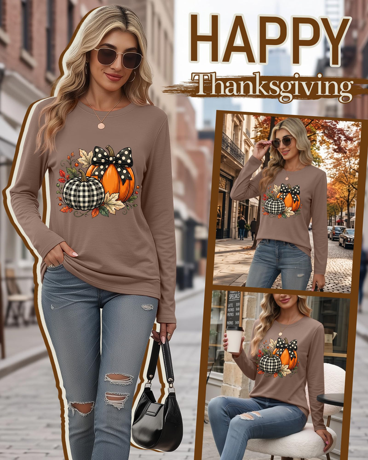 Huukeay Fall Shirts for Women Pumpkin Long Sleeve Tops