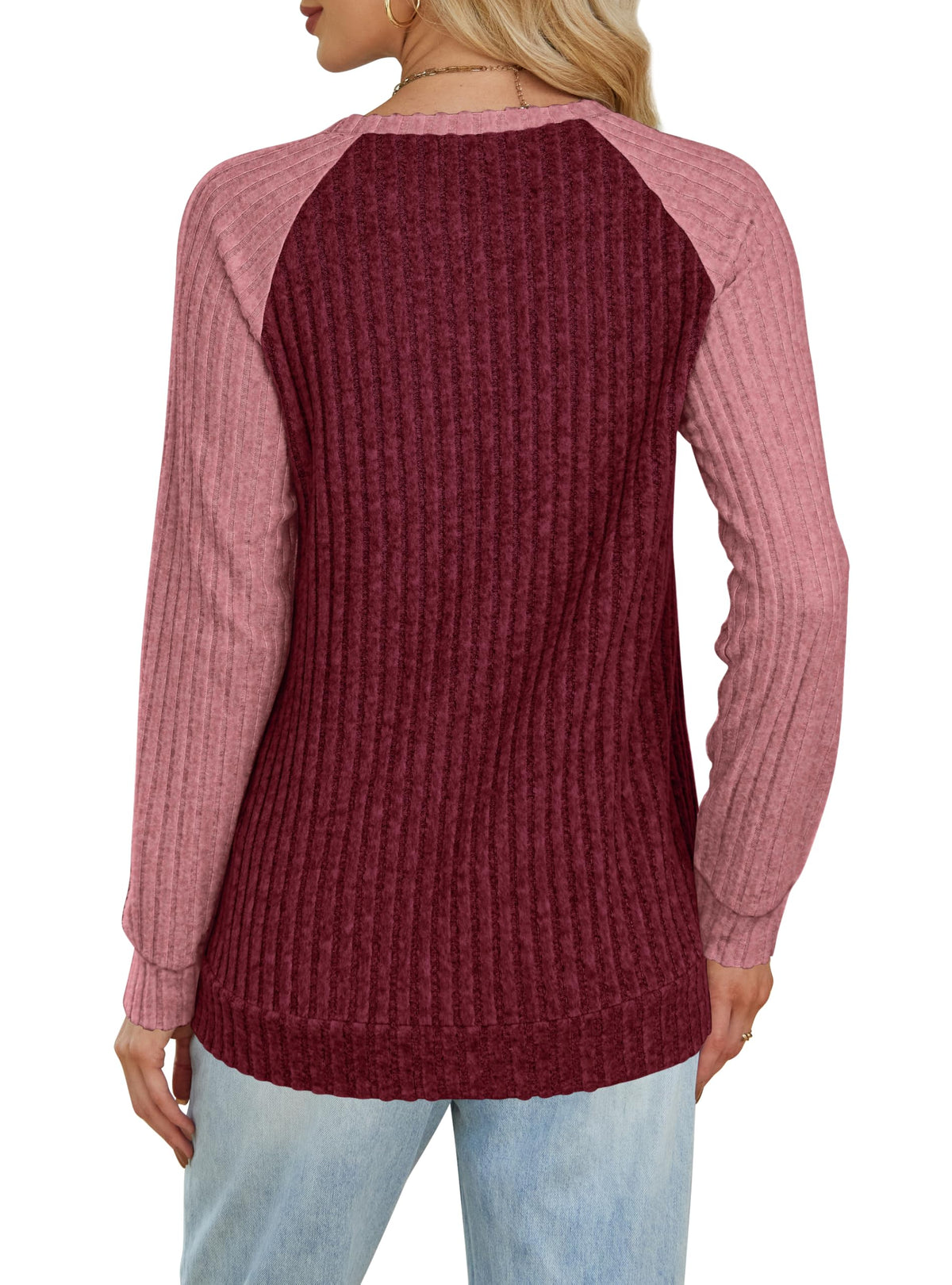 OFEEFAN Womens Fall Fashion 2026 Long Sleeve Tops Oversized Sweaters Winter Clothing with Pocket Color Block Tunics