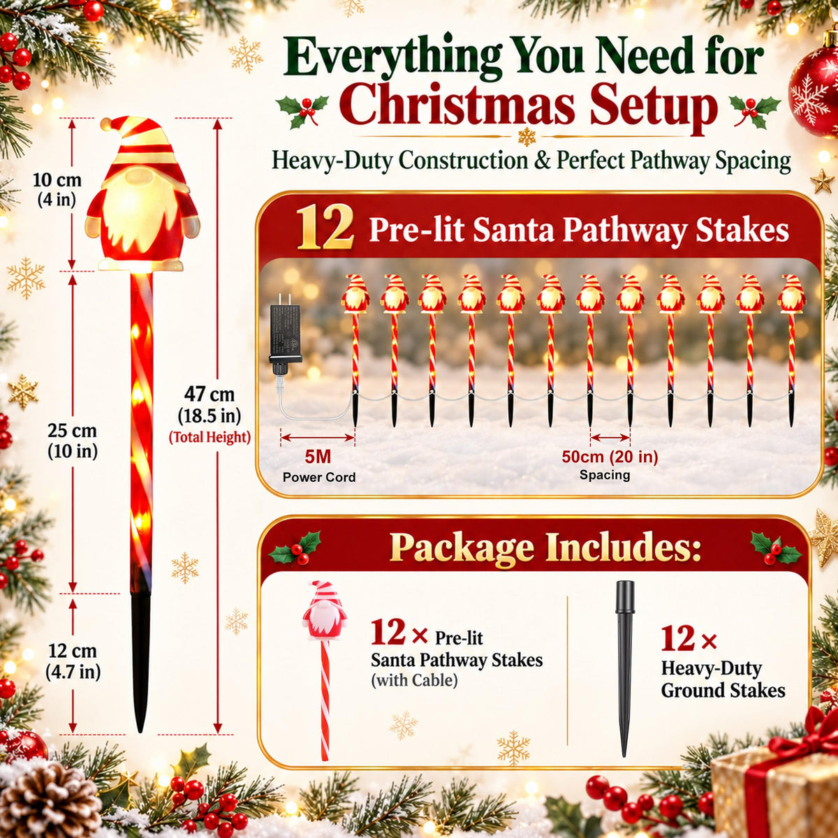12 Pack 108 LEDs Candy Cane Pathway Lights w/ 8-Mode Lighting
