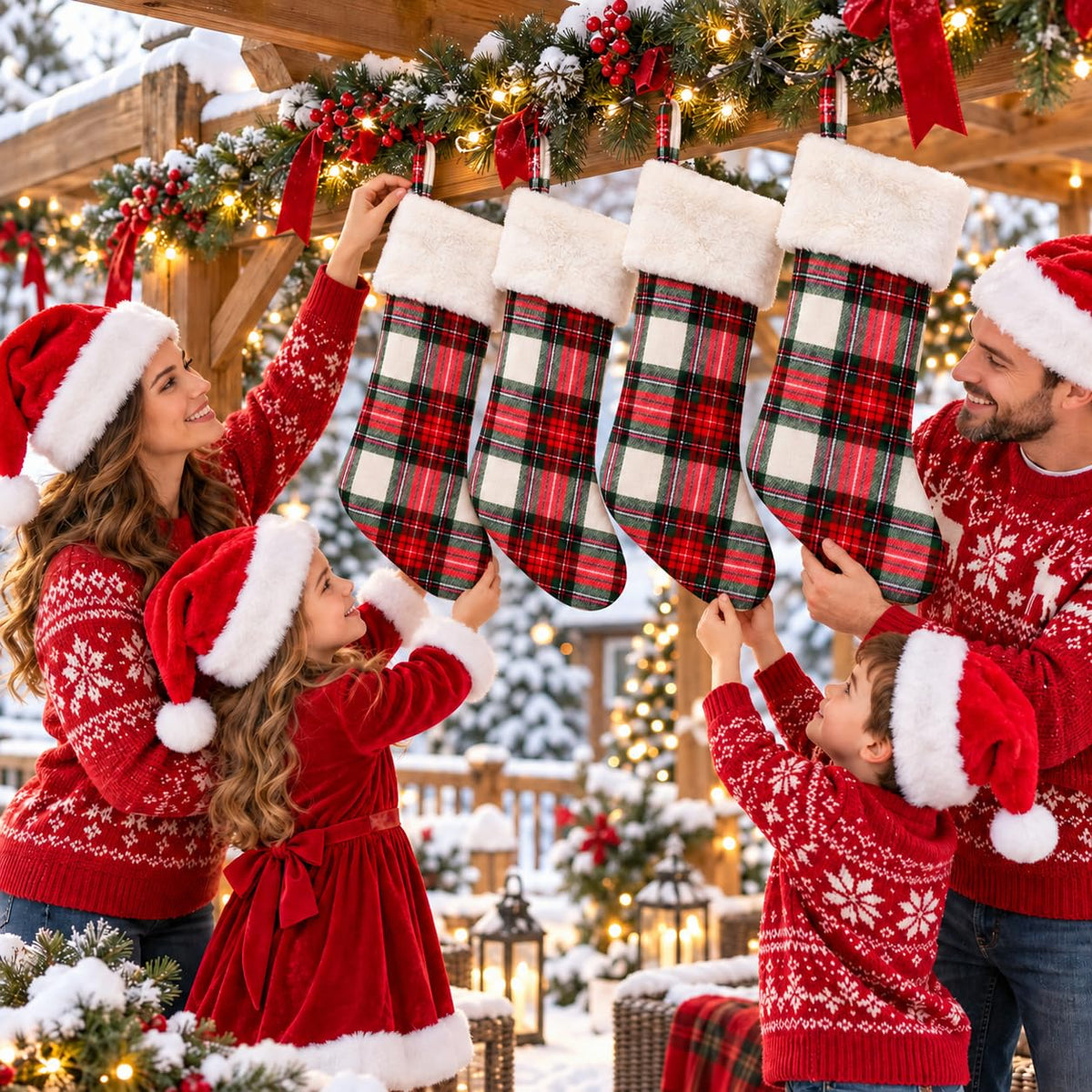 6 Pack Christmas Stockings18 Large Red Plush Christmas Stockings with White Faux Fur Cuff, Soft Thick Xmas Hanging Stockings for Fireplace Mantel, Family Holiday Decorations