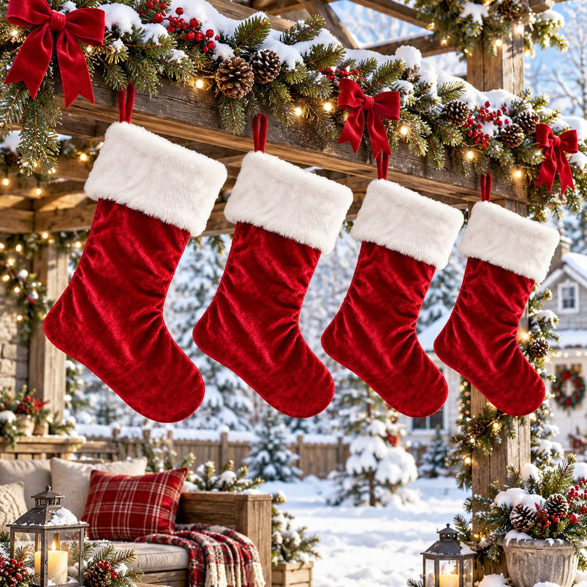 6 Pack Christmas Stockings18 Large Red Plush Christmas Stockings with White Faux Fur Cuff, Soft Thick Xmas Hanging Stockings for Fireplace Mantel, Family Holiday Decorations