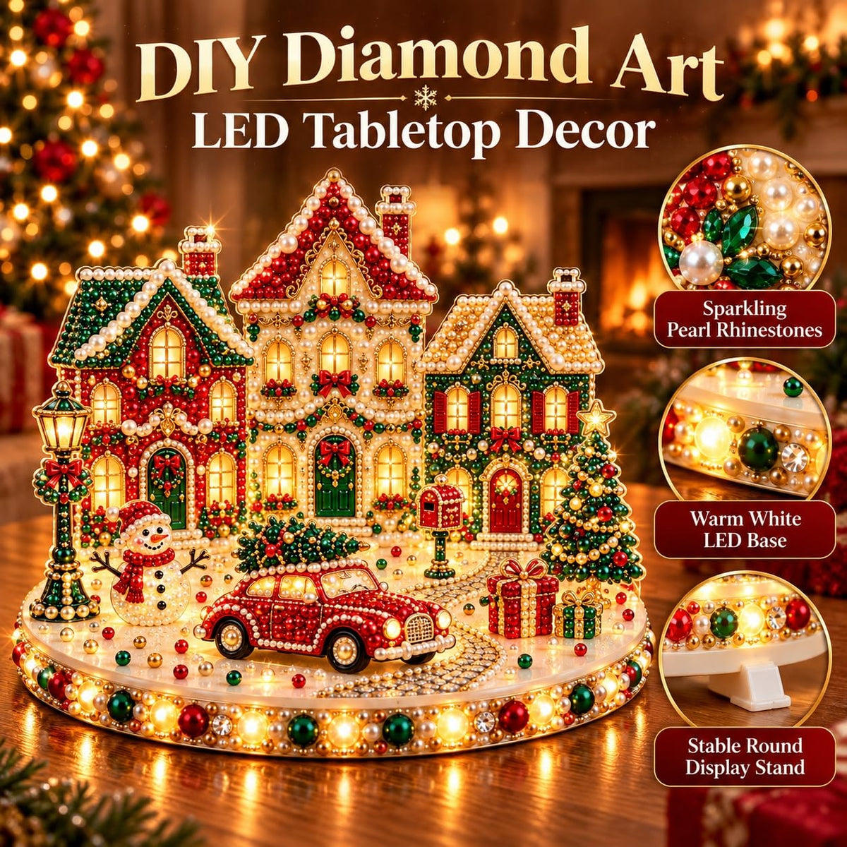 DIY Diamond Painting Christmas Ice Castle Light-Up Tabletop Decor for Adult