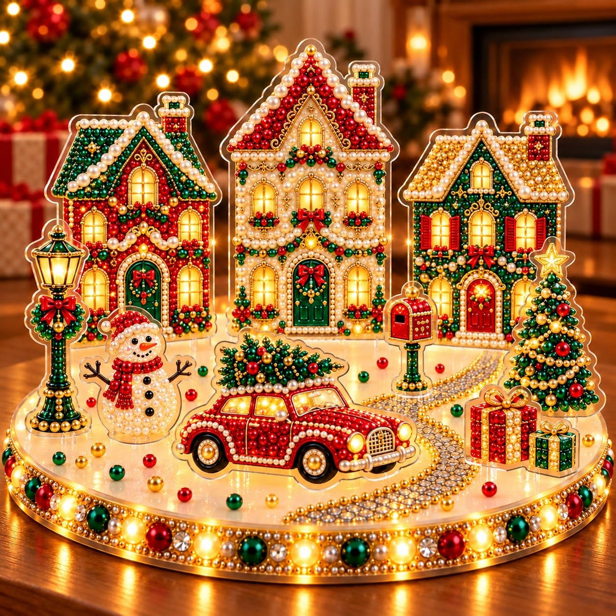 DIY Diamond Painting Christmas Ice Castle Light-Up Tabletop Decor for Adult