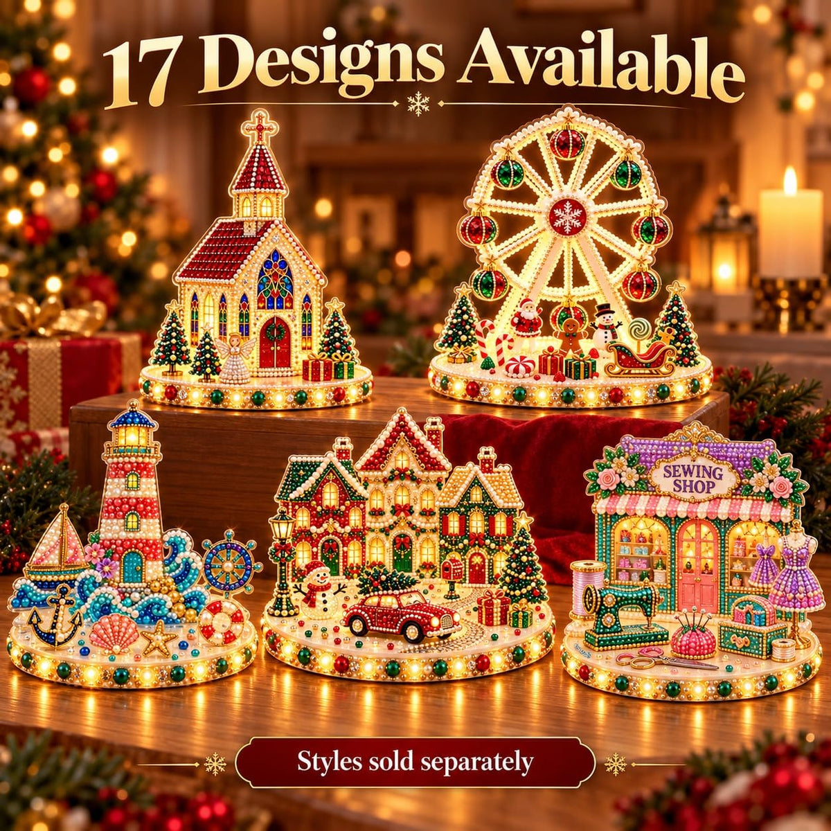 DIY Diamond Painting Christmas Ice Castle Light-Up Tabletop Decor for Adult