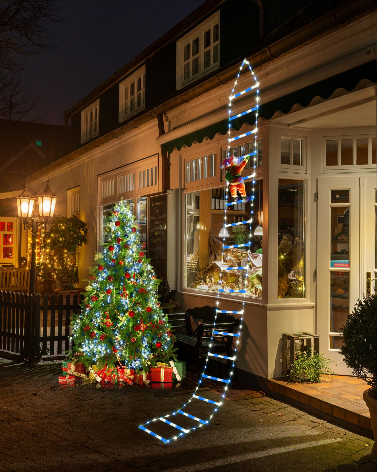 Toodour LED Christmas Lights - 10ft Christmas Decorative Ladder Lights with Santa Claus, Xmas Decorations Light for Indoor Outdoor, Window, Garden, Home, Wall, Xmas Tree Decor - Warm White