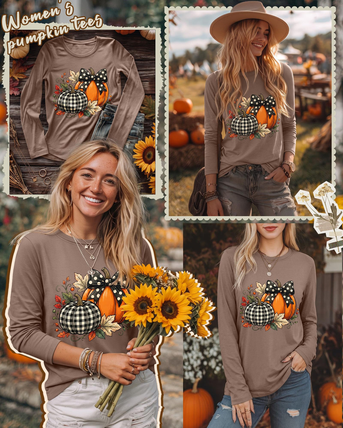 Huukeay Fall Shirts for Women Pumpkin Long Sleeve Tops