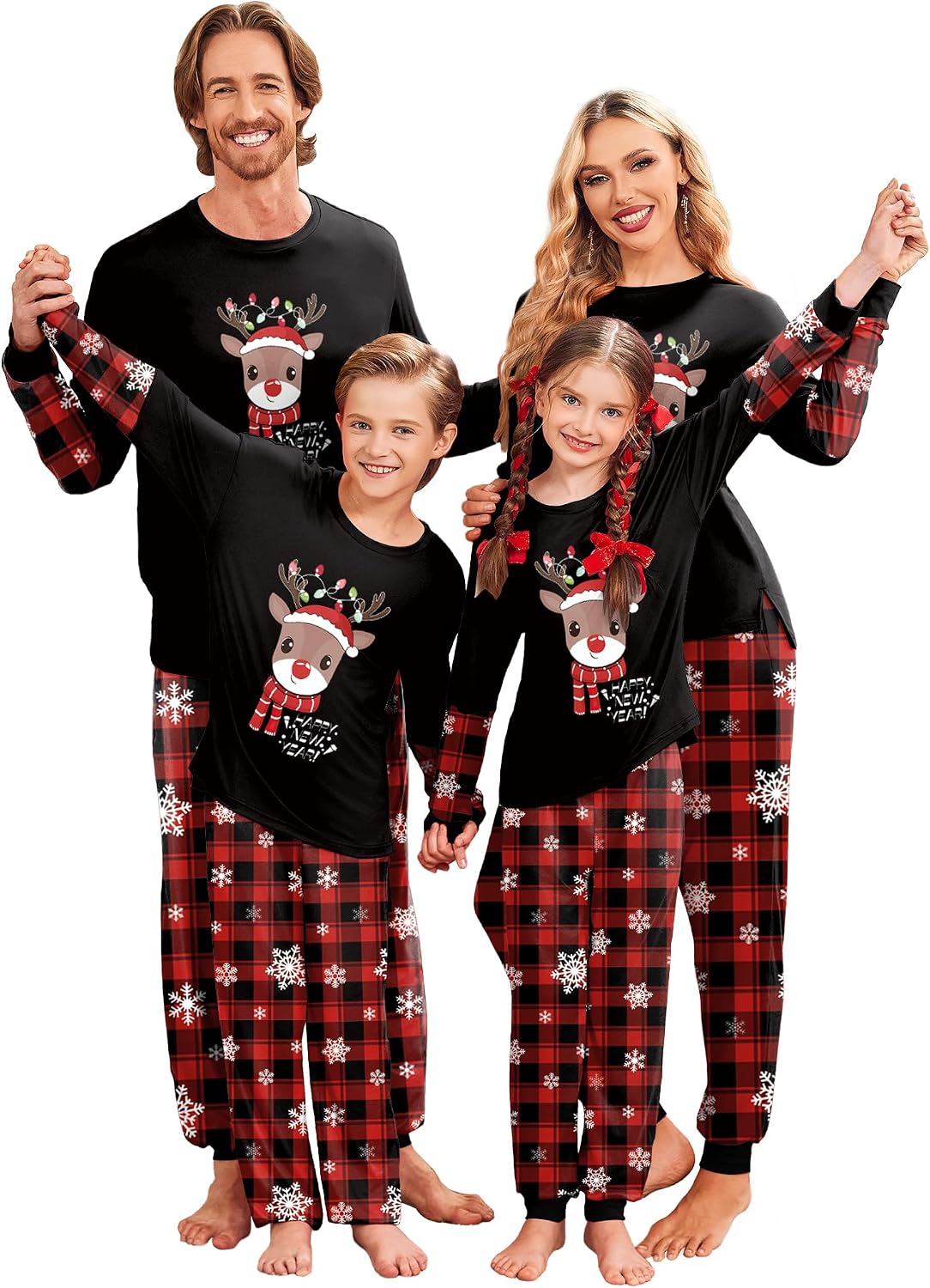 Ekouaer Family Christmas Pajamas Matching Sets with Print Tops and Pants