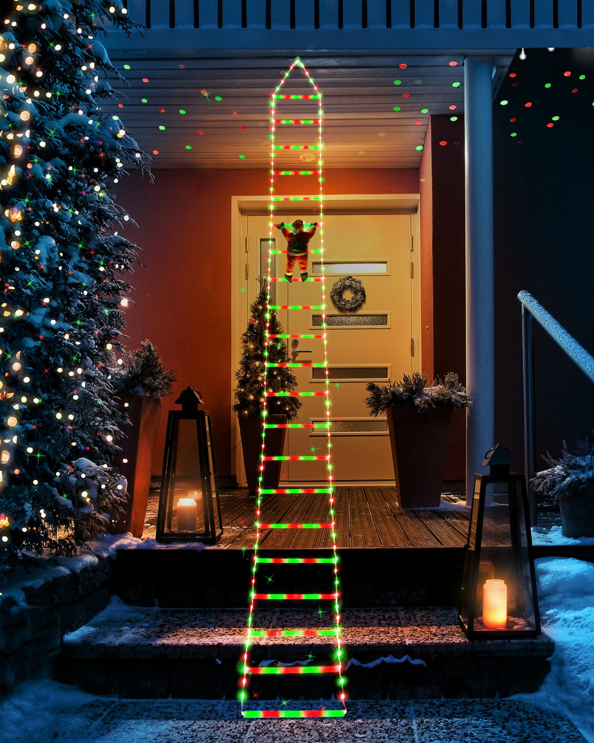 Toodour LED Christmas Lights - 10ft Christmas Decorative Ladder Lights with Santa Claus, Xmas Decorations Light for Indoor Outdoor, Window, Garden, Home, Wall, Xmas Tree Decor - Warm White