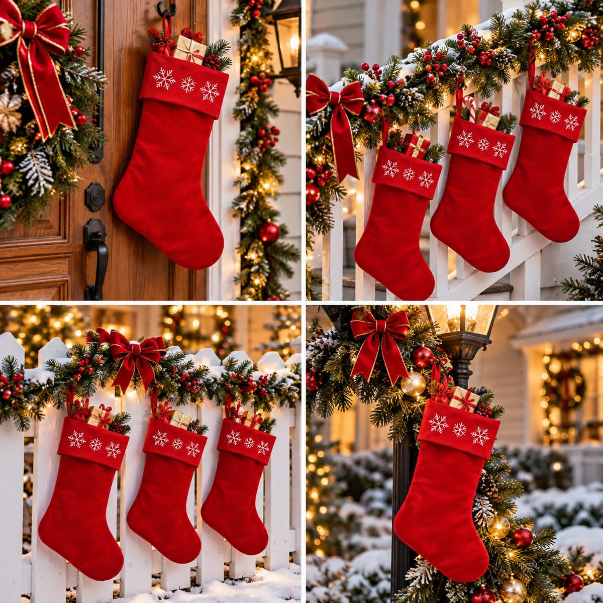 6 Pack Christmas Stockings18 Large Red Plush Christmas Stockings with White Faux Fur Cuff, Soft Thick Xmas Hanging Stockings for Fireplace Mantel, Family Holiday Decorations