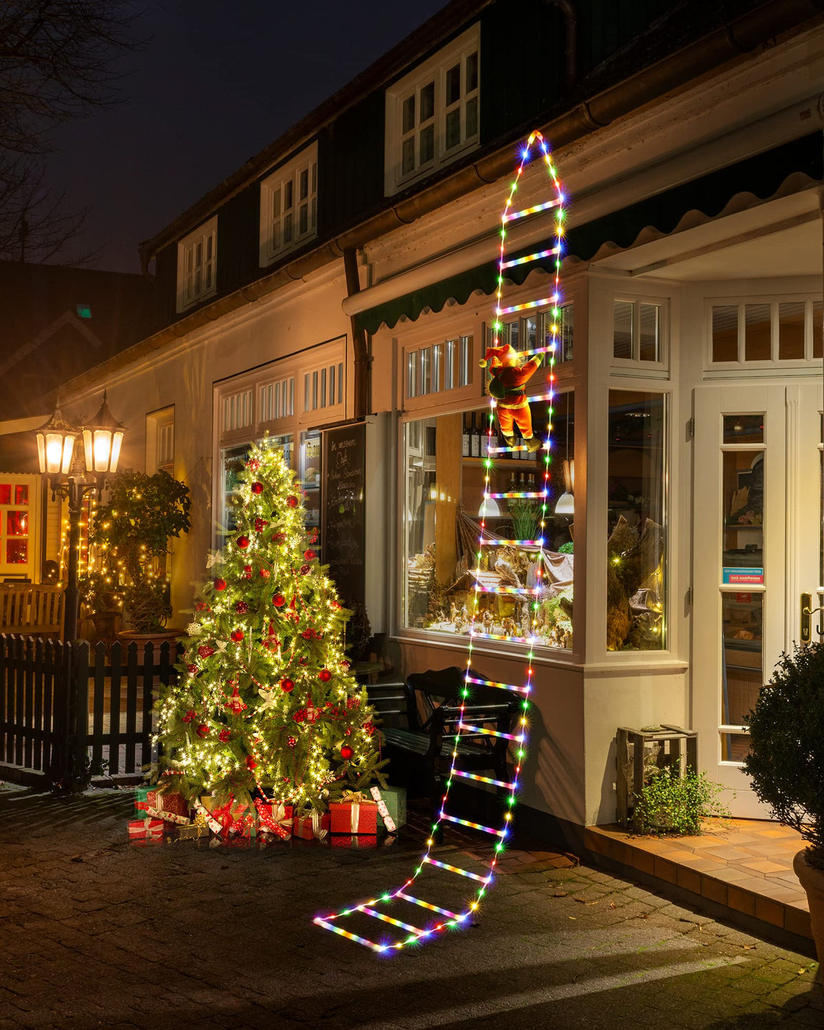 Toodour LED Christmas Lights - 10ft Christmas Decorative Ladder Lights with Santa Claus, Xmas Decorations Light for Indoor Outdoor, Window, Garden, Home, Wall, Xmas Tree Decor - Warm White