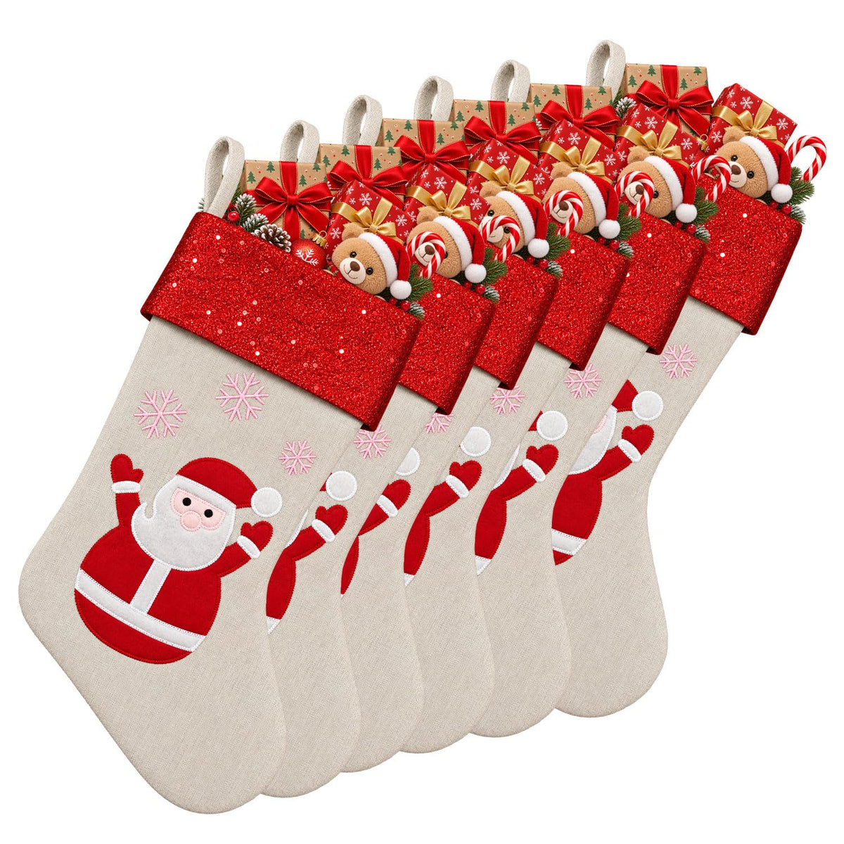 6 Pack Christmas Stockings18 Large Red Plush Christmas Stockings with White Faux Fur Cuff, Soft Thick Xmas Hanging Stockings for Fireplace Mantel, Family Holiday Decorations