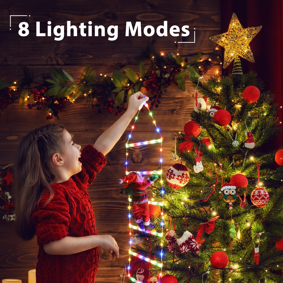 Toodour LED Christmas Lights - 10ft Christmas Decorative Ladder Lights with Santa Claus, Xmas Decorations Light for Indoor Outdoor, Window, Garden, Home, Wall, Xmas Tree Decor - Warm White
