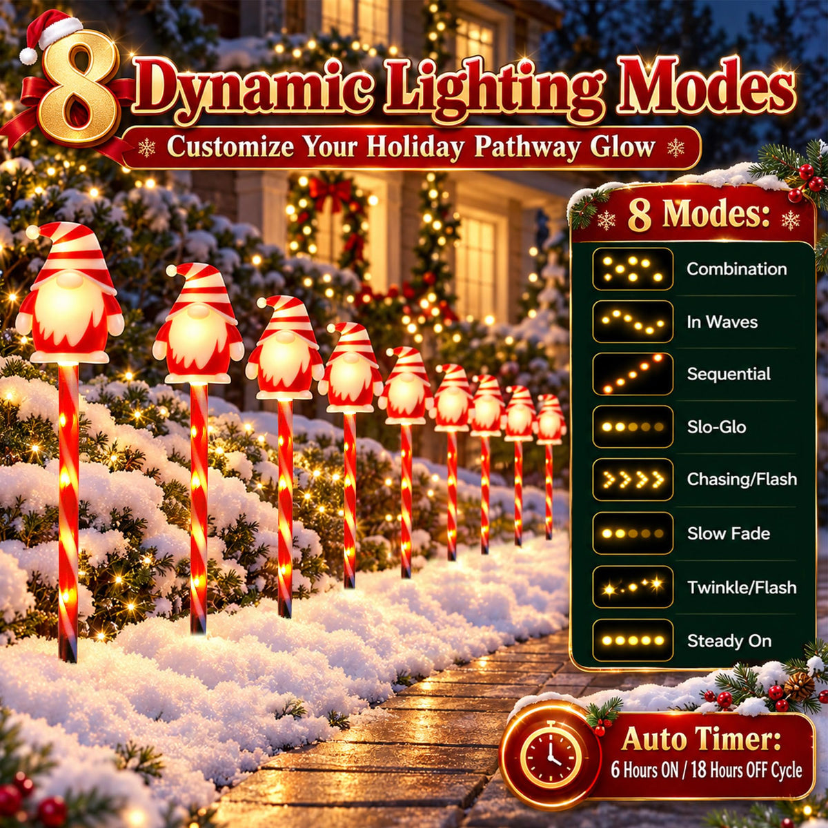 12 Pack 108 LEDs Candy Cane Pathway Lights w/ 8-Mode Lighting