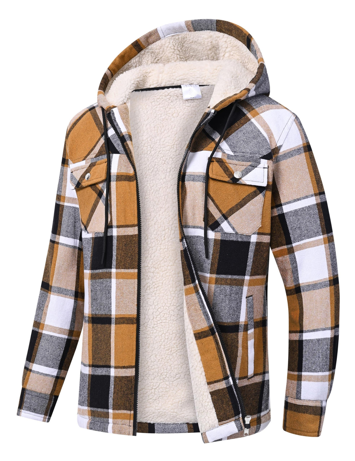 MoFiz Women Fleece Zip Up Hoodie Flannel Plaid Jacket With Pocket