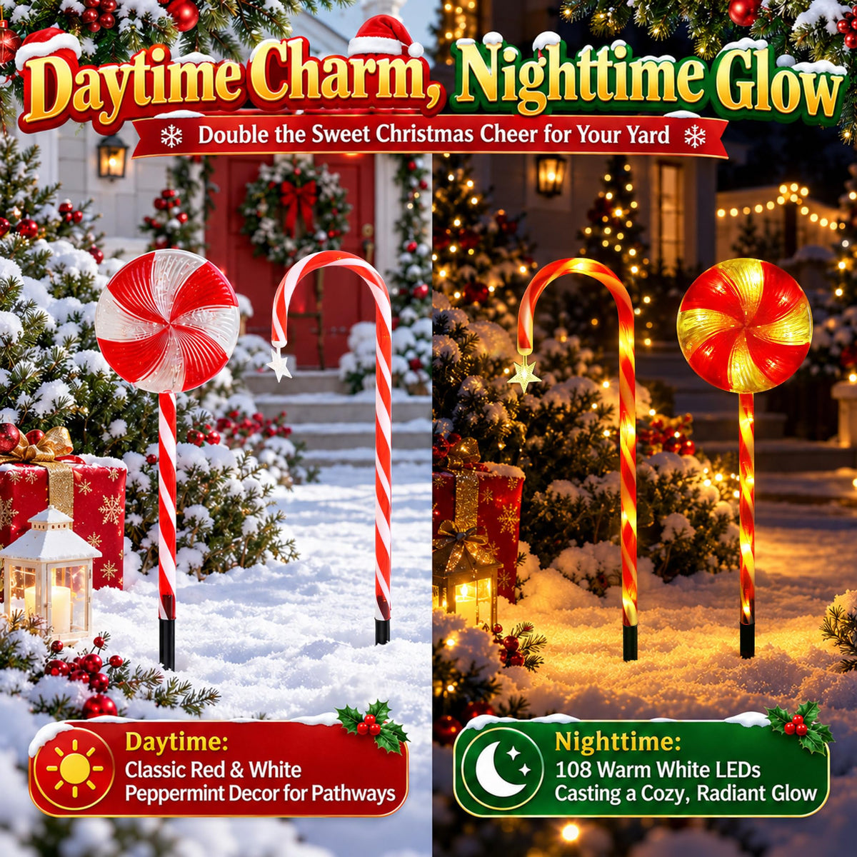 12 Pack 108 LEDs Candy Cane Pathway Lights w/ 8-Mode Lighting