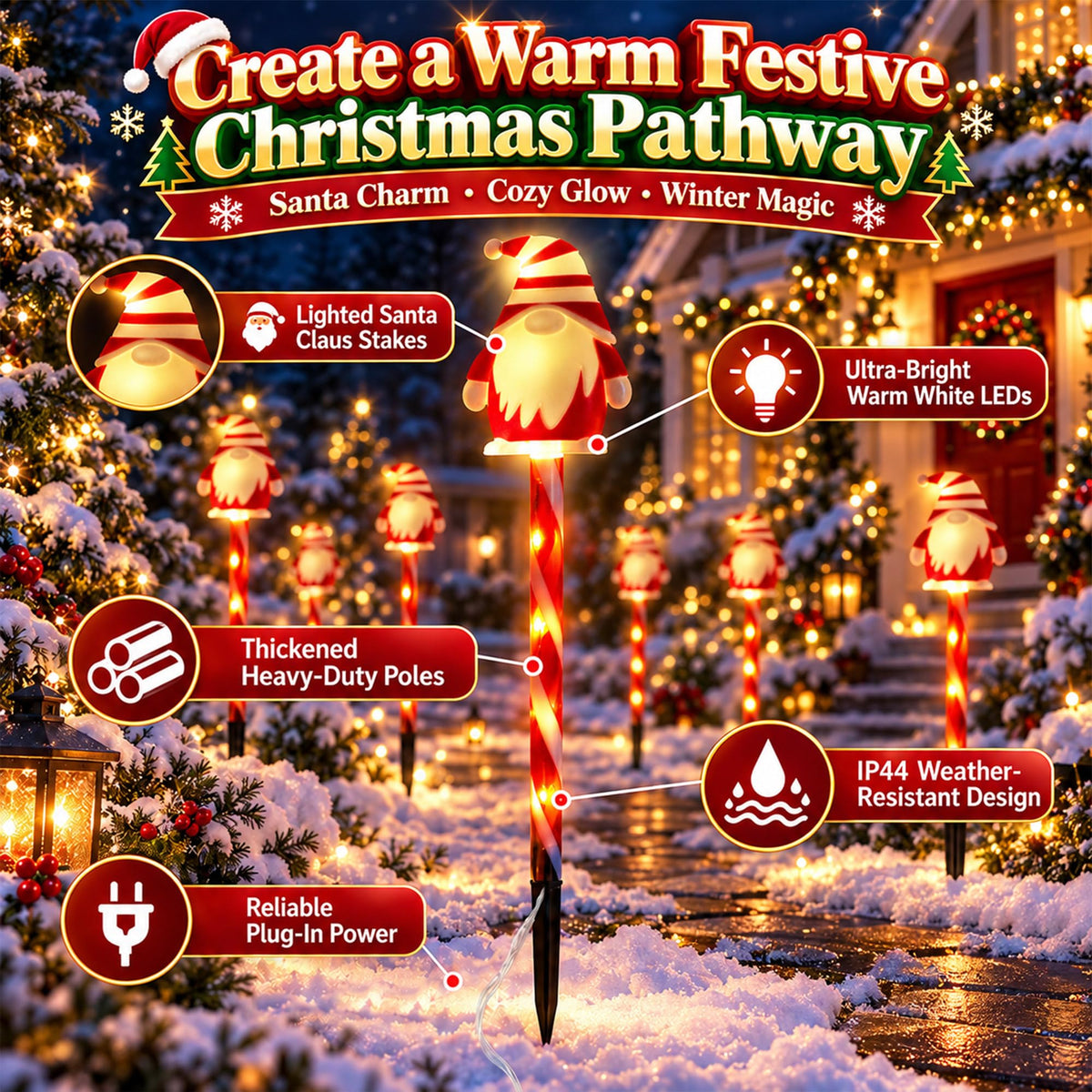 12 Pack 108 LEDs Candy Cane Pathway Lights w/ 8-Mode Lighting