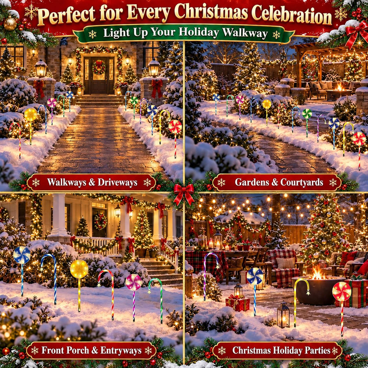 12 Pack 108 LEDs Candy Cane Pathway Lights w/ 8-Mode Lighting