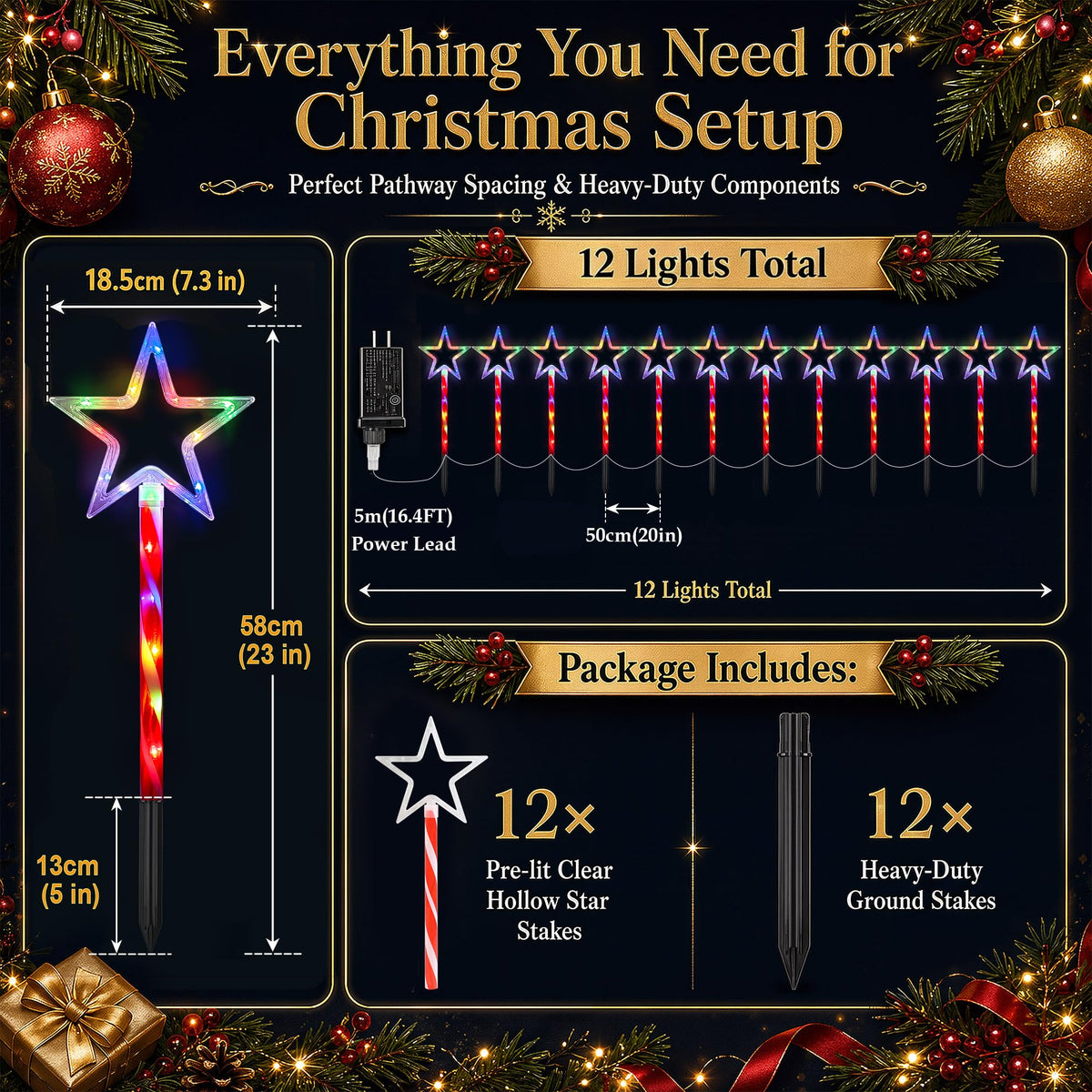 12 Pack 108 LEDs Candy Cane Pathway Lights w/ 8-Mode Lighting