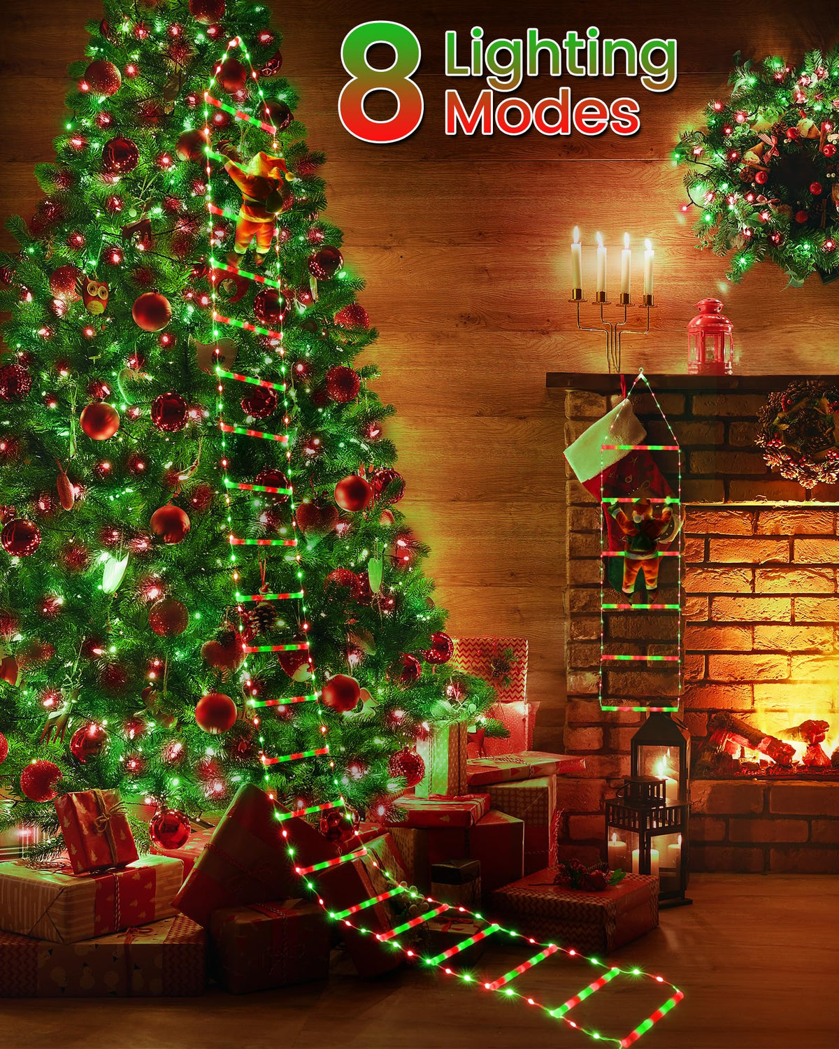 Toodour LED Christmas Lights - 10ft Christmas Decorative Ladder Lights with Santa Claus, Xmas Decorations Light for Indoor Outdoor, Window, Garden, Home, Wall, Xmas Tree Decor - Warm White