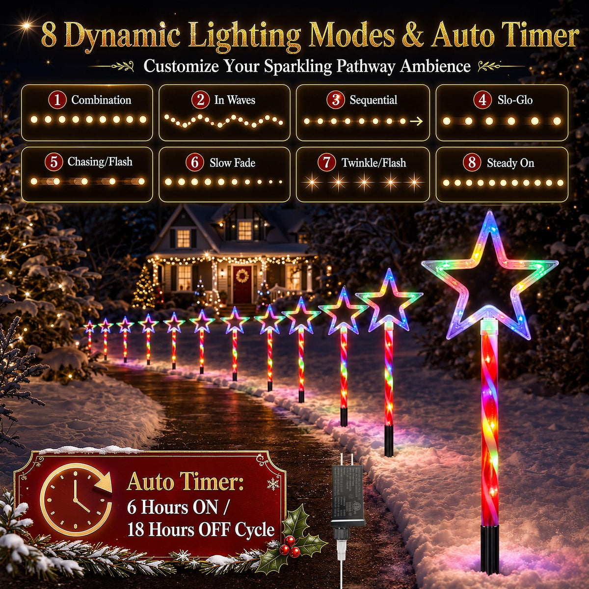 12 Pack 108 LEDs Candy Cane Pathway Lights w/ 8-Mode Lighting