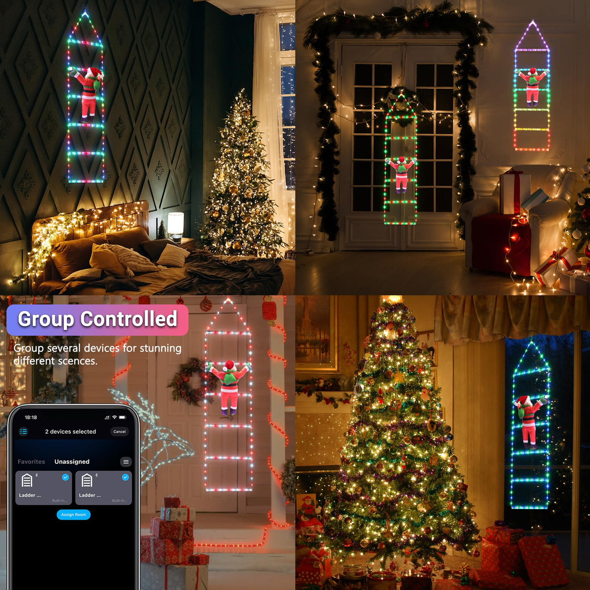 Toodour LED Christmas Lights - 10ft Christmas Decorative Ladder Lights with Santa Claus, Xmas Decorations Light for Indoor Outdoor, Window, Garden, Home, Wall, Xmas Tree Decor - Warm White