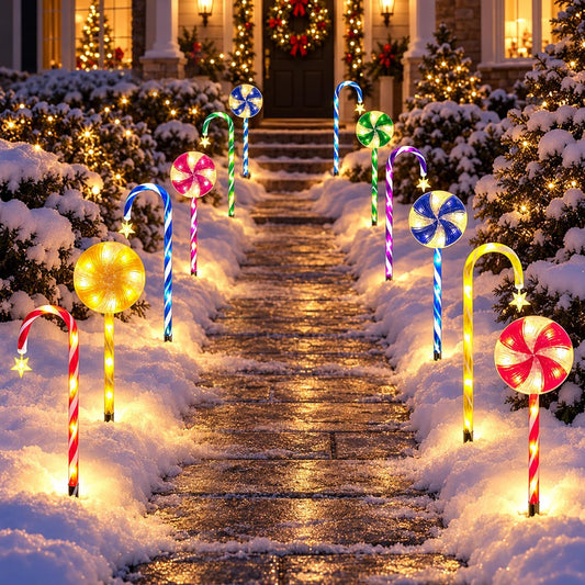 12 Pack 108 LEDs Candy Cane Pathway Lights w/ 8-Mode Lighting