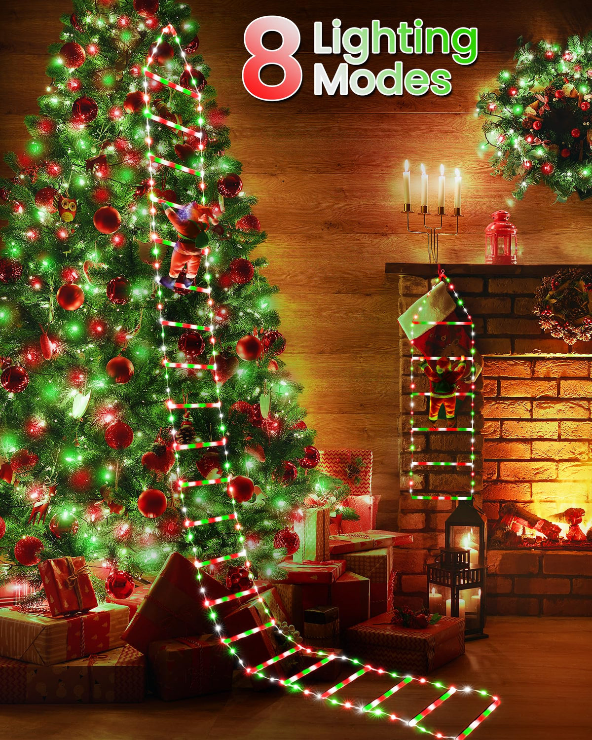 Toodour LED Christmas Lights - 10ft Christmas Decorative Ladder Lights with Santa Claus, Xmas Decorations Light for Indoor Outdoor, Window, Garden, Home, Wall, Xmas Tree Decor - Warm White