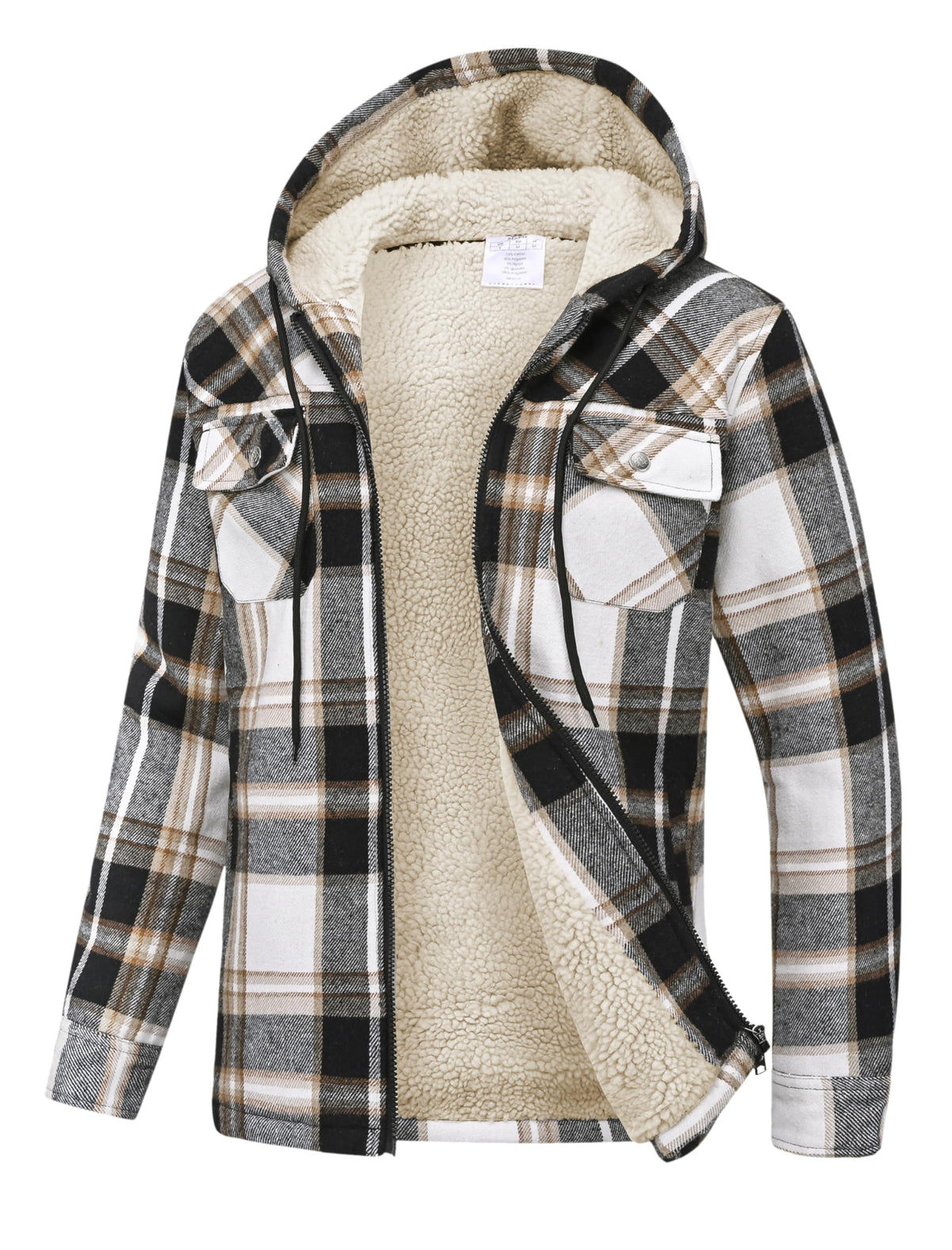 MoFiz Women Fleece Zip Up Hoodie Flannel Plaid Jacket With Pocket