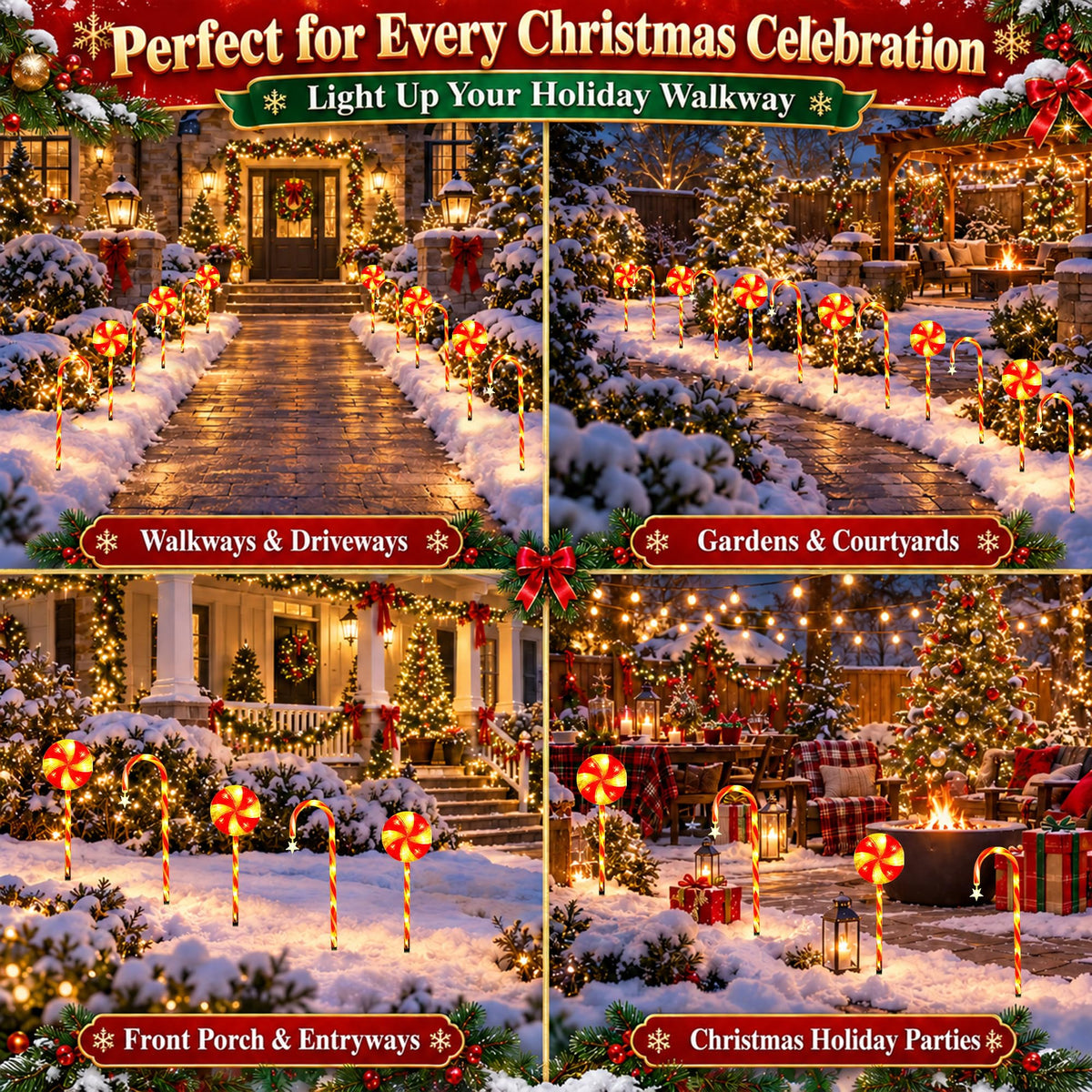 12 Pack 108 LEDs Candy Cane Pathway Lights w/ 8-Mode Lighting