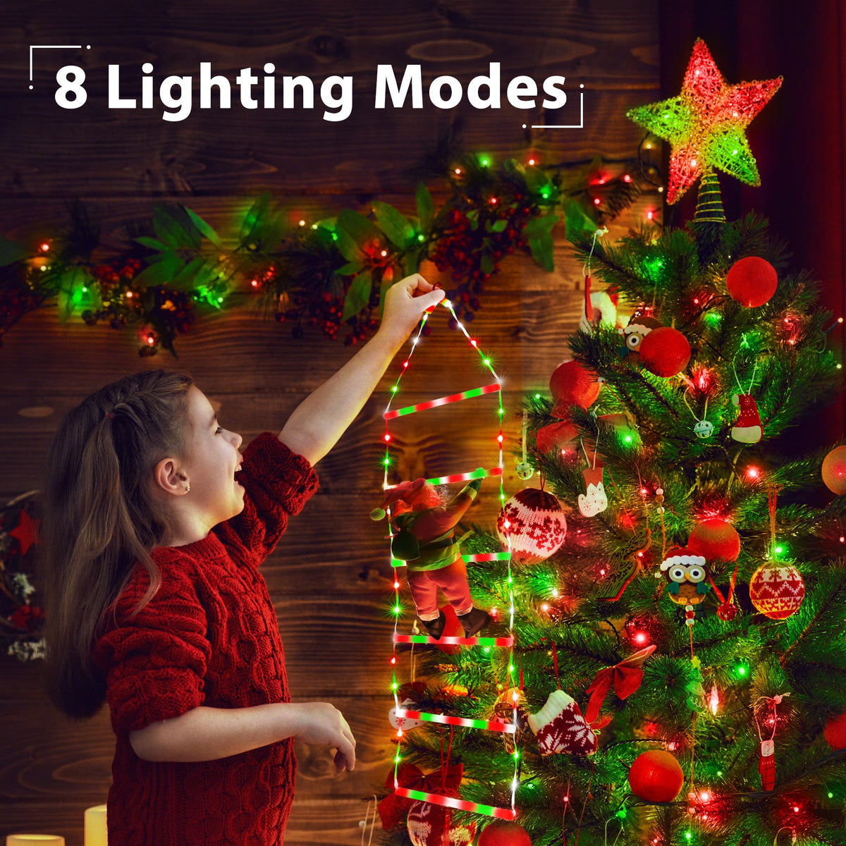 Toodour LED Christmas Lights - 10ft Christmas Decorative Ladder Lights with Santa Claus, Xmas Decorations Light for Indoor Outdoor, Window, Garden, Home, Wall, Xmas Tree Decor - Warm White
