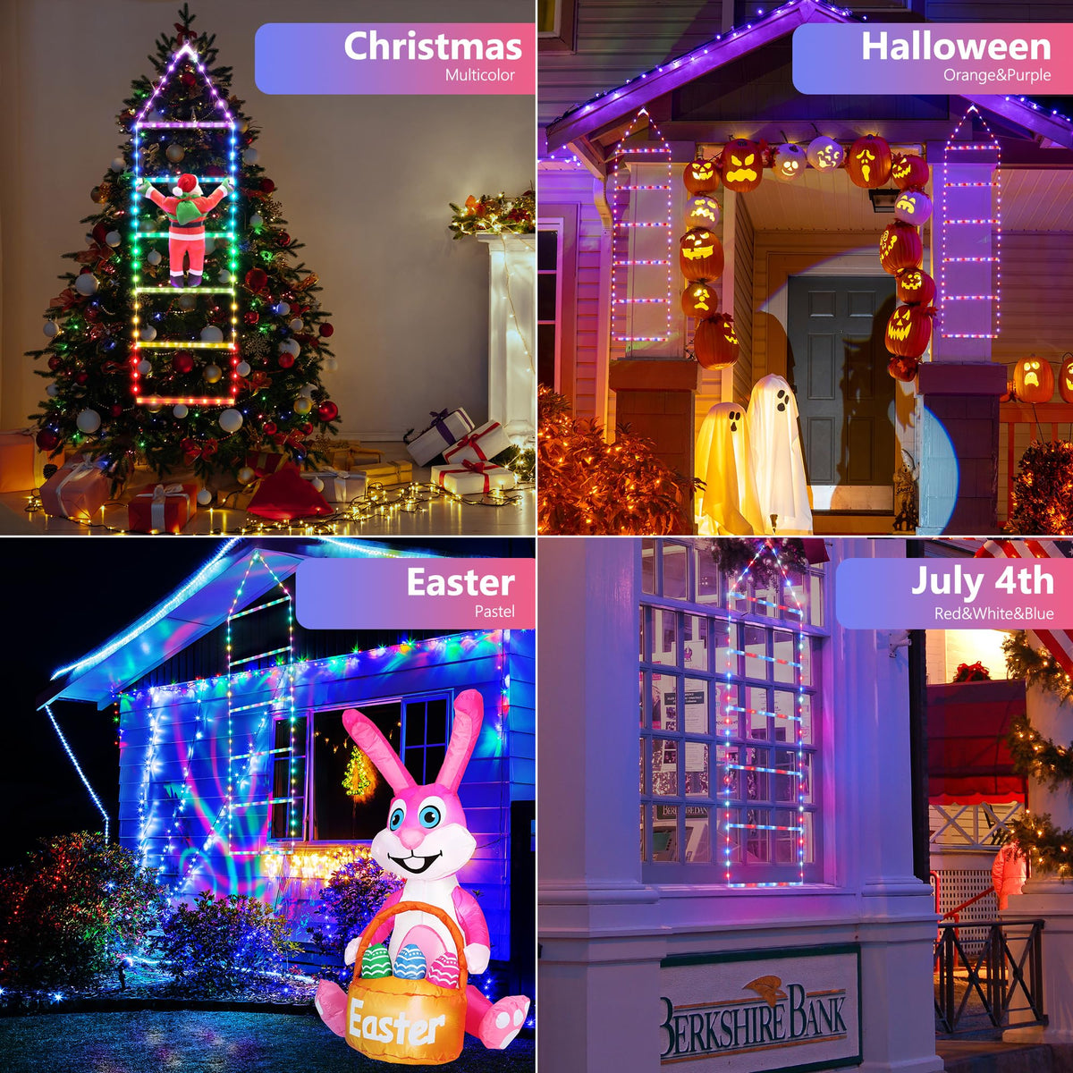 Toodour LED Christmas Lights - 10ft Christmas Decorative Ladder Lights with Santa Claus, Xmas Decorations Light for Indoor Outdoor, Window, Garden, Home, Wall, Xmas Tree Decor - Warm White