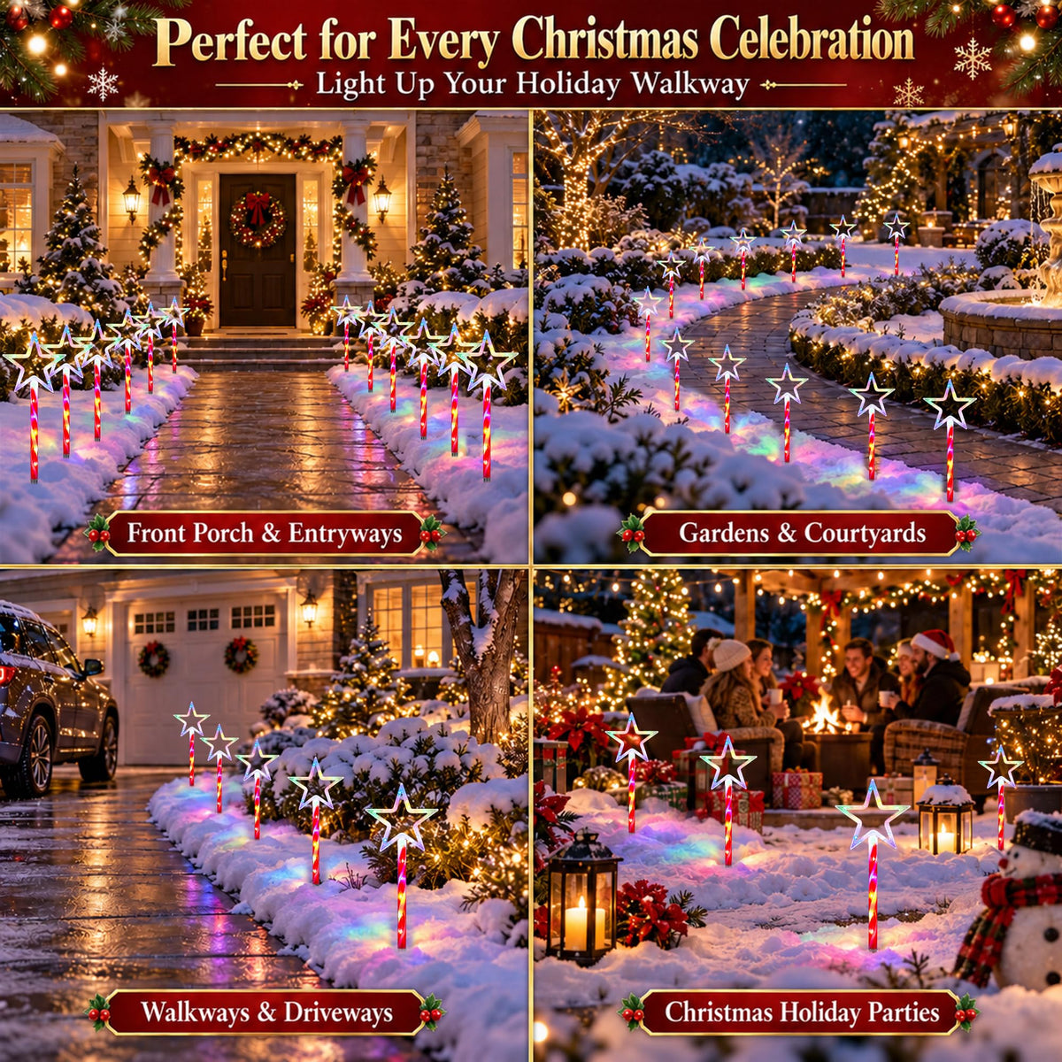 12 Pack 108 LEDs Candy Cane Pathway Lights w/ 8-Mode Lighting