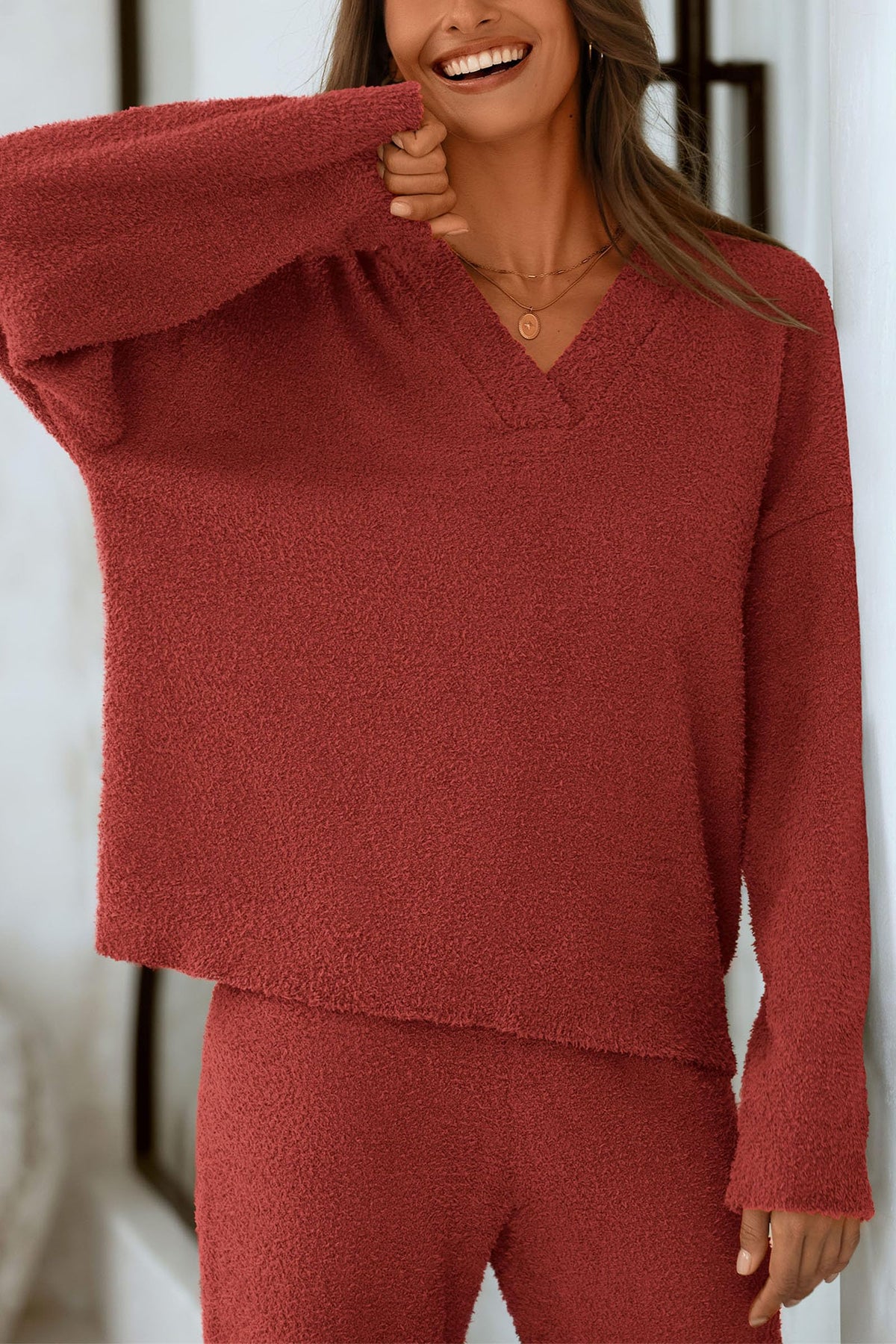 PRETTYGARDEN Lounge Sets for Women Fall 2 Piece Fuzzy Sweater Pajama Set