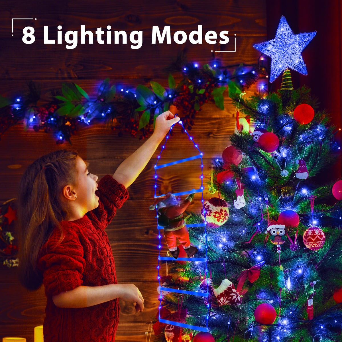 Toodour LED Christmas Lights - 10ft Christmas Decorative Ladder Lights with Santa Claus, Xmas Decorations Light for Indoor Outdoor, Window, Garden, Home, Wall, Xmas Tree Decor - Warm White