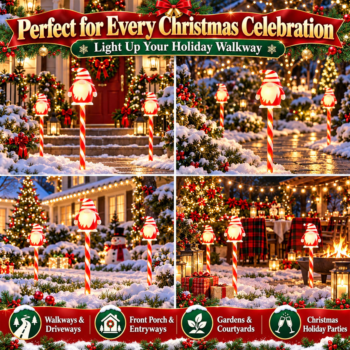 12 Pack 108 LEDs Candy Cane Pathway Lights w/ 8-Mode Lighting