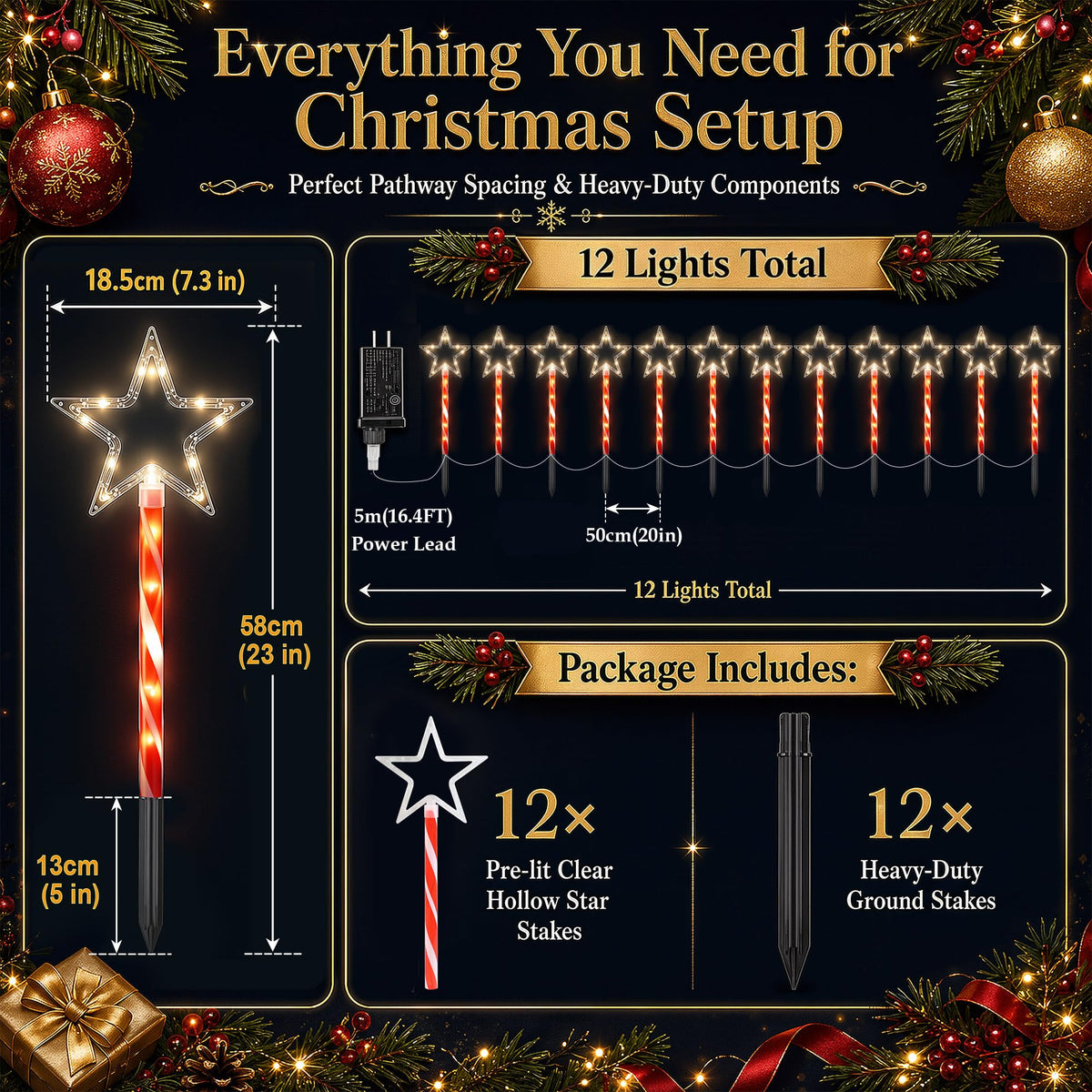 12 Pack 108 LEDs Candy Cane Pathway Lights w/ 8-Mode Lighting