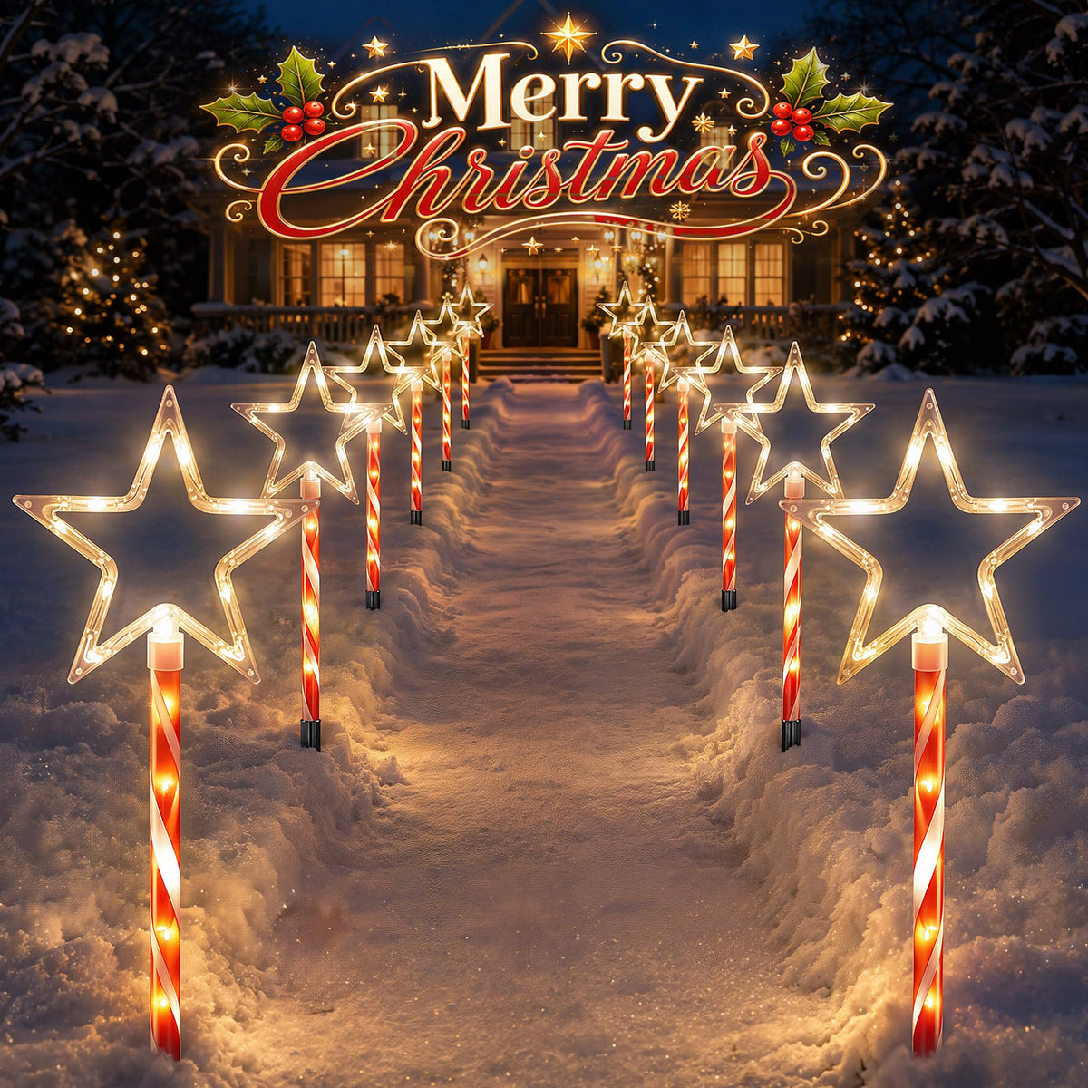 12 Pack 108 LEDs Candy Cane Pathway Lights w/ 8-Mode Lighting