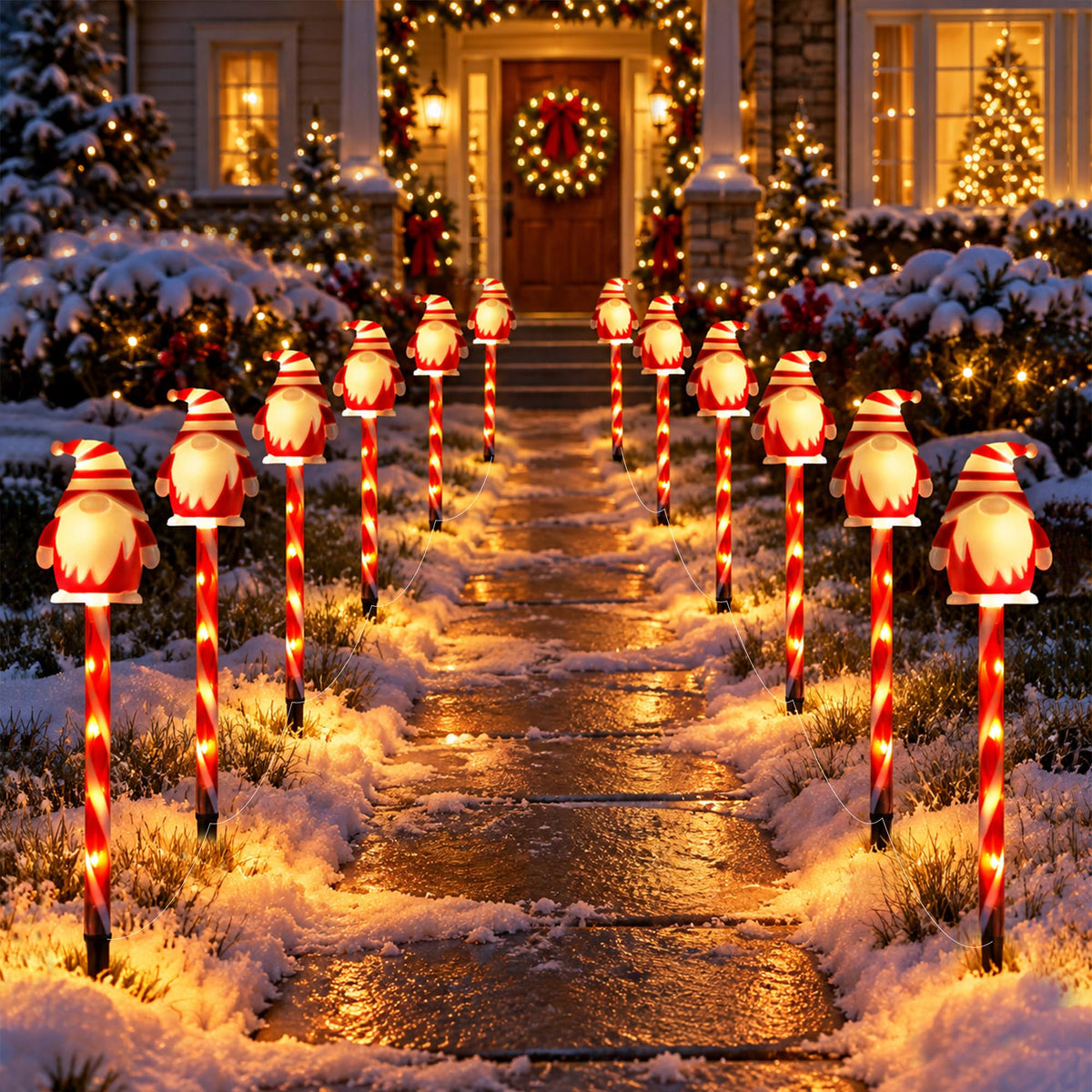 12 Pack 108 LEDs Candy Cane Pathway Lights w/ 8-Mode Lighting