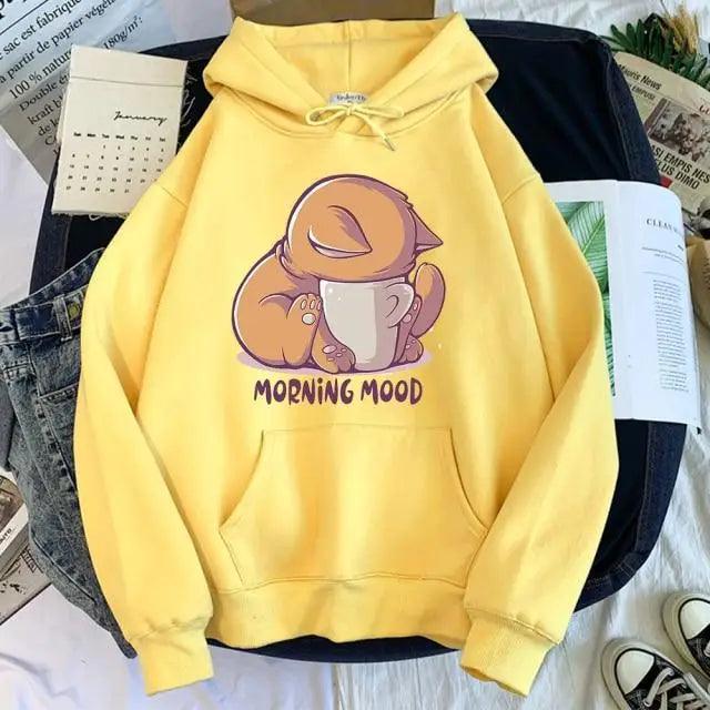 New Hoody Cat Cartoon Print Woman Sweatshirt With Hooded Loose Women's Hoodie Fashion Female Clothes Fleece Hoodies Women Cute Fashion Sweatshirts Sweatshirts Hoodie For Teen Girls Hoodies