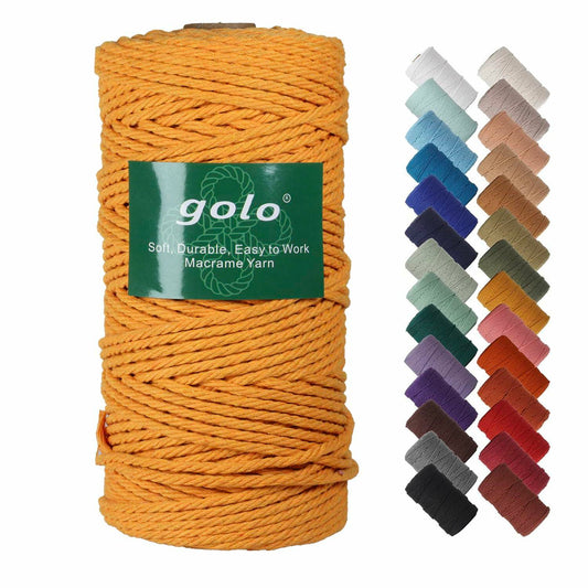 golo Macrame Cord Yarn 3mm x 109 Yards Cotton Craft Cord Gold Color
