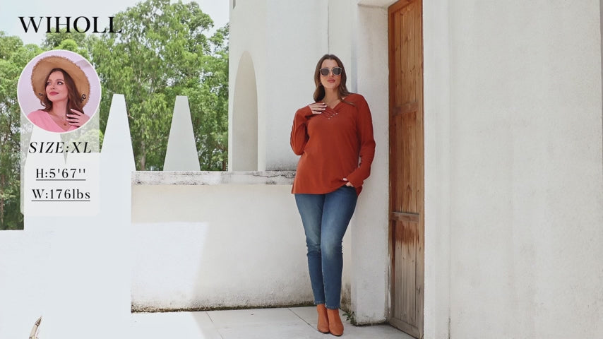 Women's V-Neck Long Sleeve Button Down Tunic Top