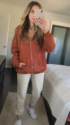 Women's Oversized Zip-Up Fleece Hoodie Sweatshirt
